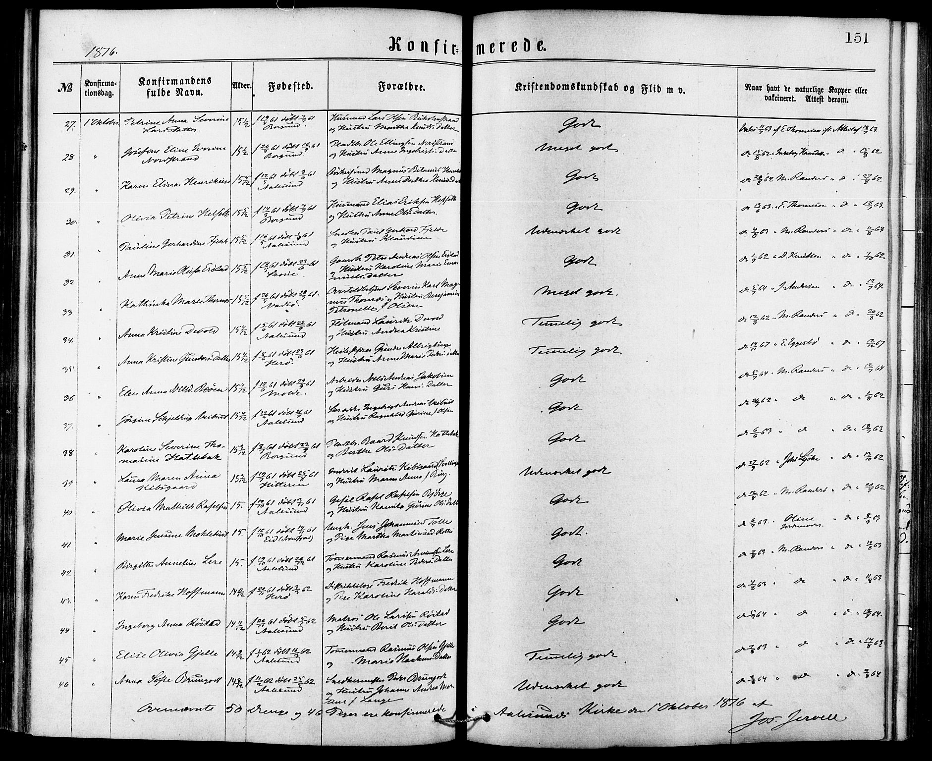 Ministerialprotokoller, klokkerbøker og fødselsregistre - Møre og Romsdal, AV/SAT-A-1454/529/L0453: Parish register (official) no. 529A03, 1872-1877, p. 151