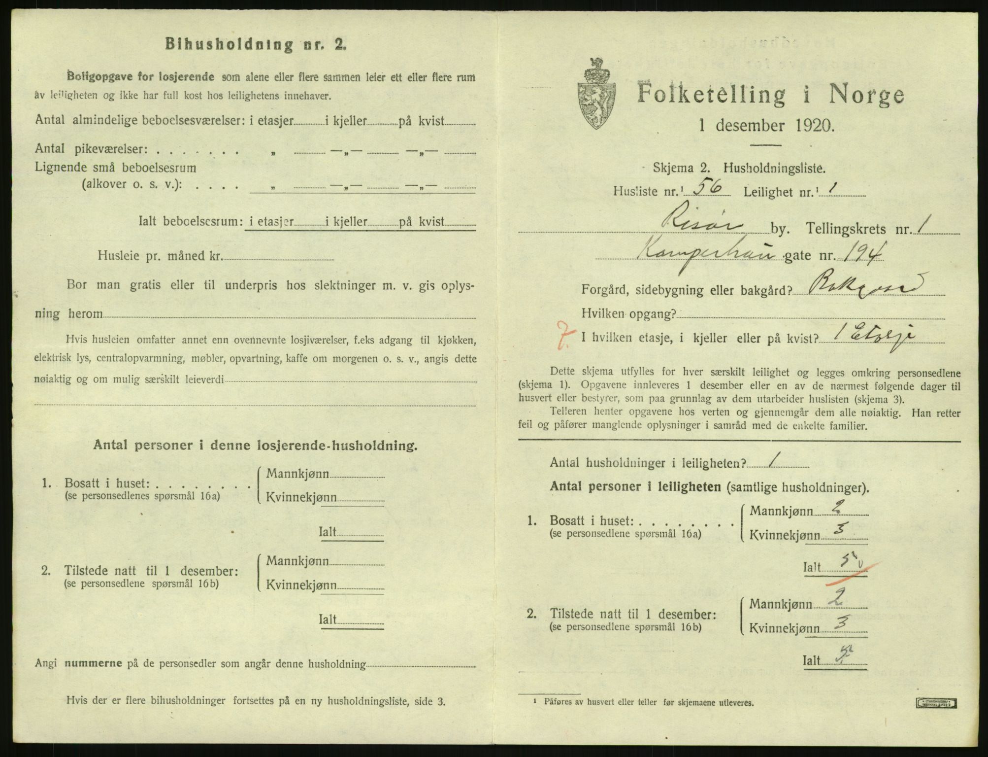 SAK, 1920 census for Risør, 1920, p. 1475