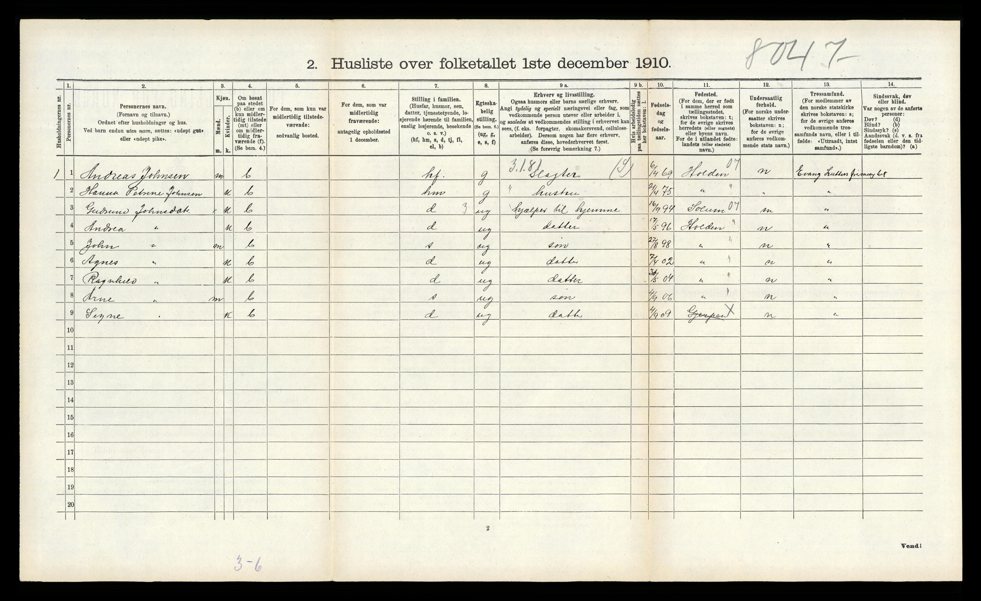 RA, 1910 census for Gjerpen, 1910, p. 290