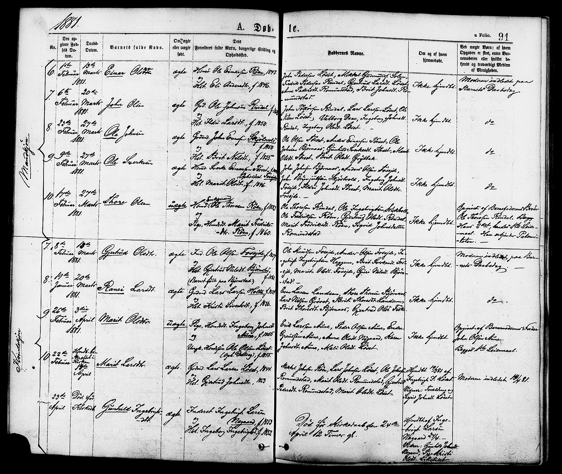 Ministerialprotokoller, klokkerbøker og fødselsregistre - Møre og Romsdal, AV/SAT-A-1454/598/L1068: Parish register (official) no. 598A02, 1872-1881, p. 91