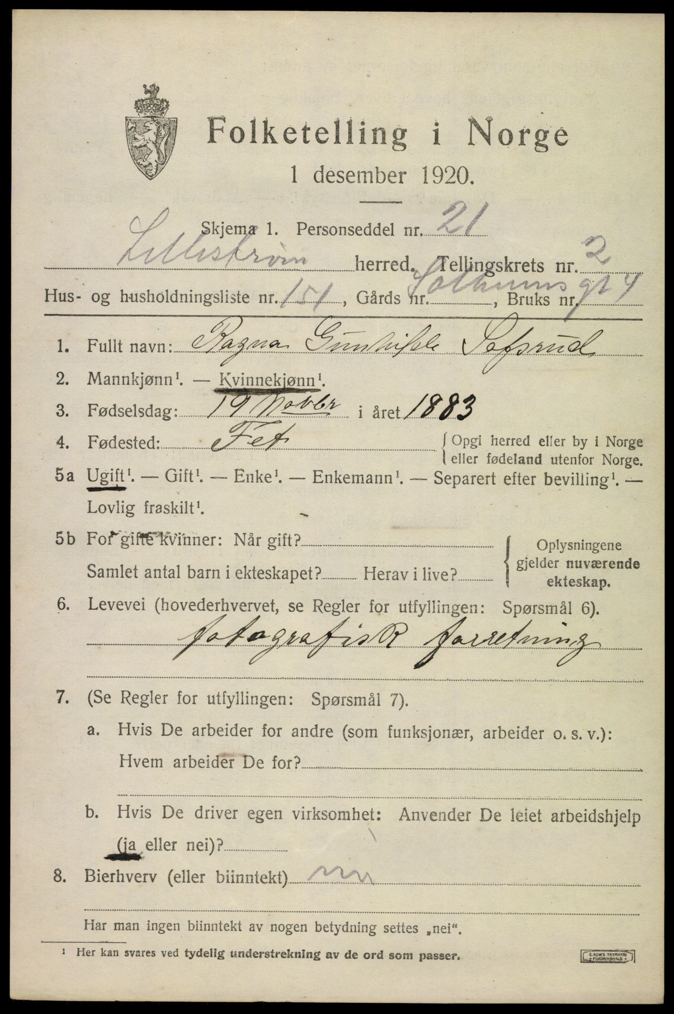 SAO, 1920 census for Lillestrøm, 1920, p. 7514