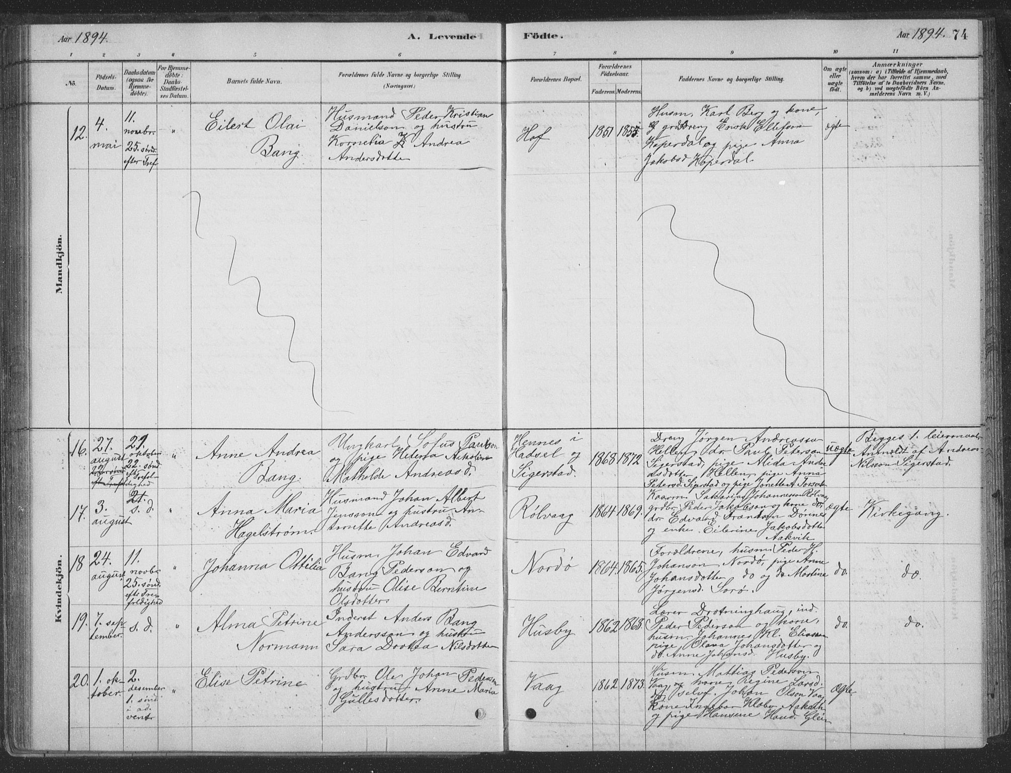 Ministerialprotokoller, klokkerbøker og fødselsregistre - Nordland, SAT/A-1459/835/L0532: Parish register (copy) no. 835C04, 1880-1905, p. 74