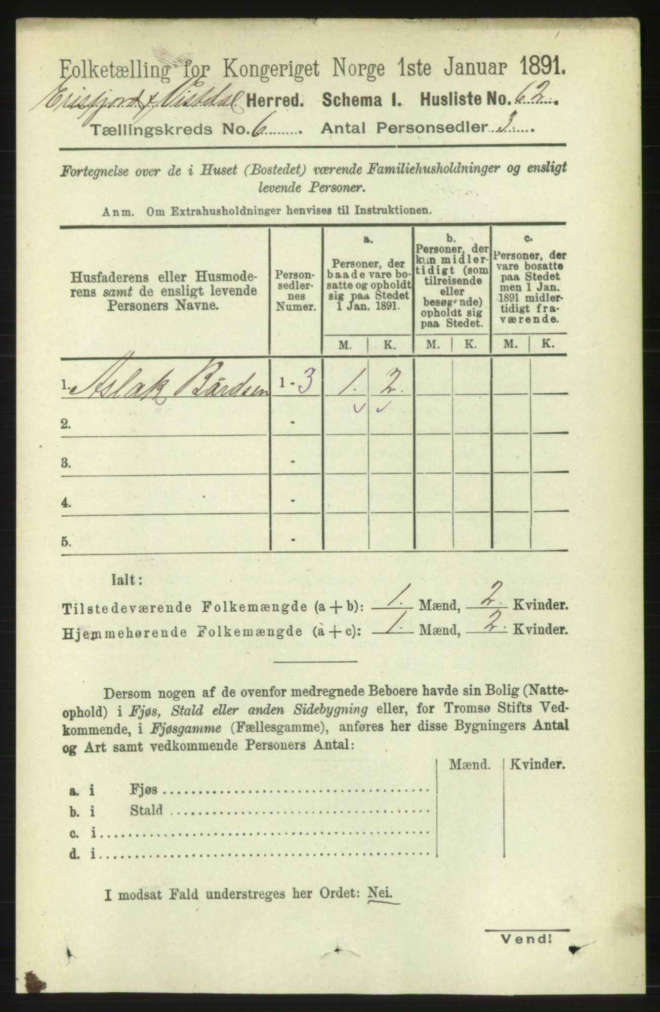 RA, 1891 census for 1542 Eresfjord og Vistdal, 1891, p. 1517