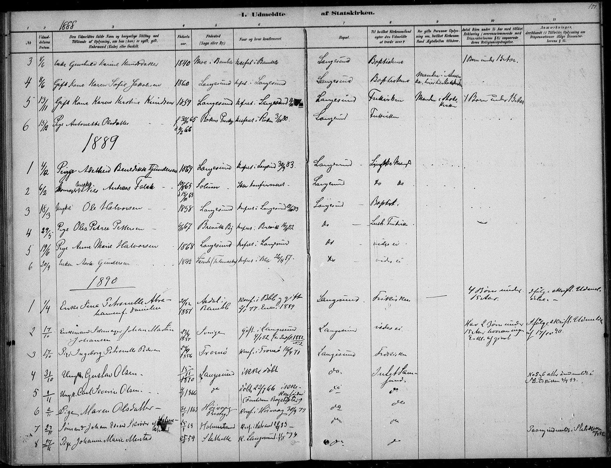 Langesund kirkebøker, AV/SAKO-A-280/F/Fa/L0002: Parish register (official) no. 2, 1878-1892, p. 150