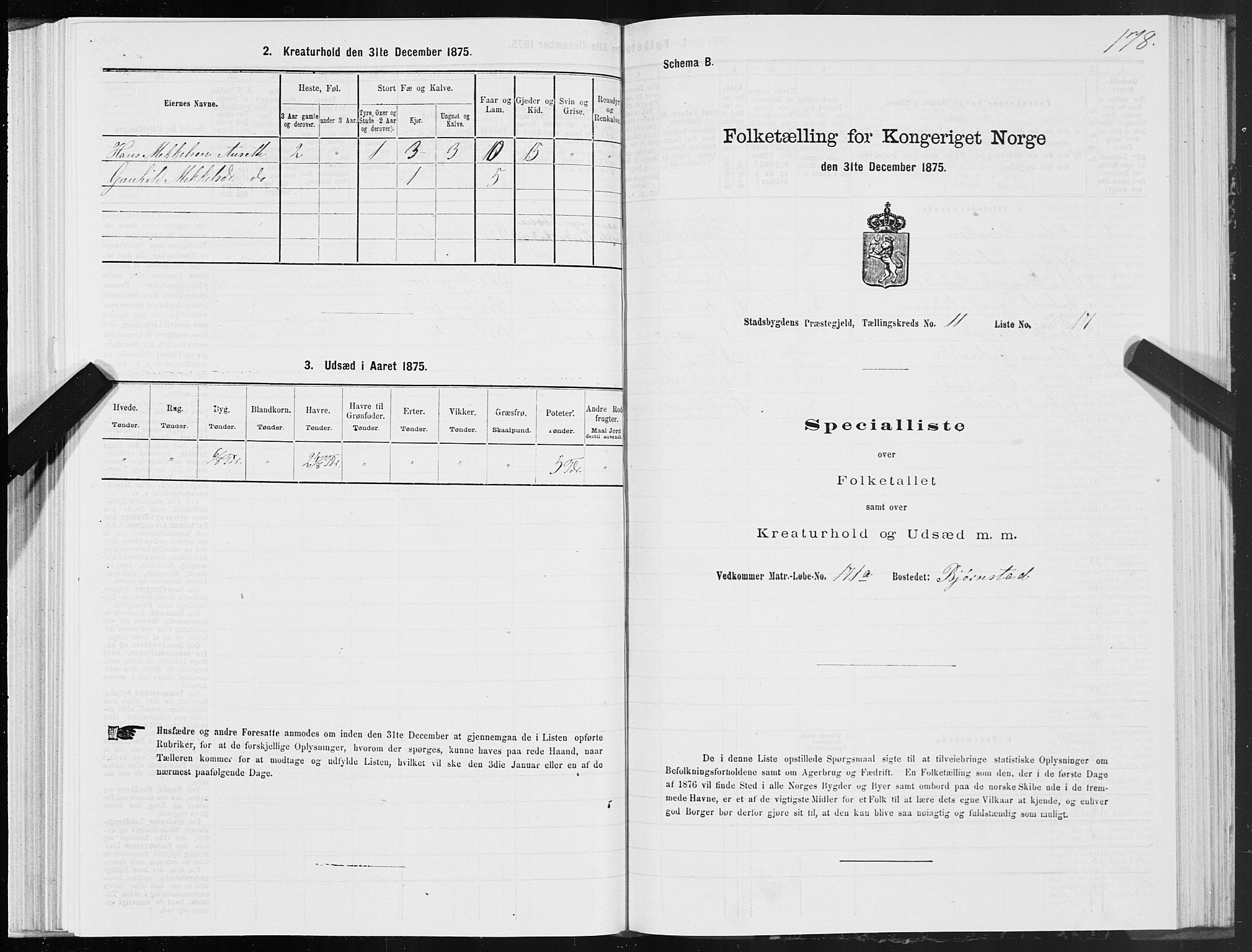 SAT, 1875 census for 1625P Stadsbygd, 1875, p. 6178