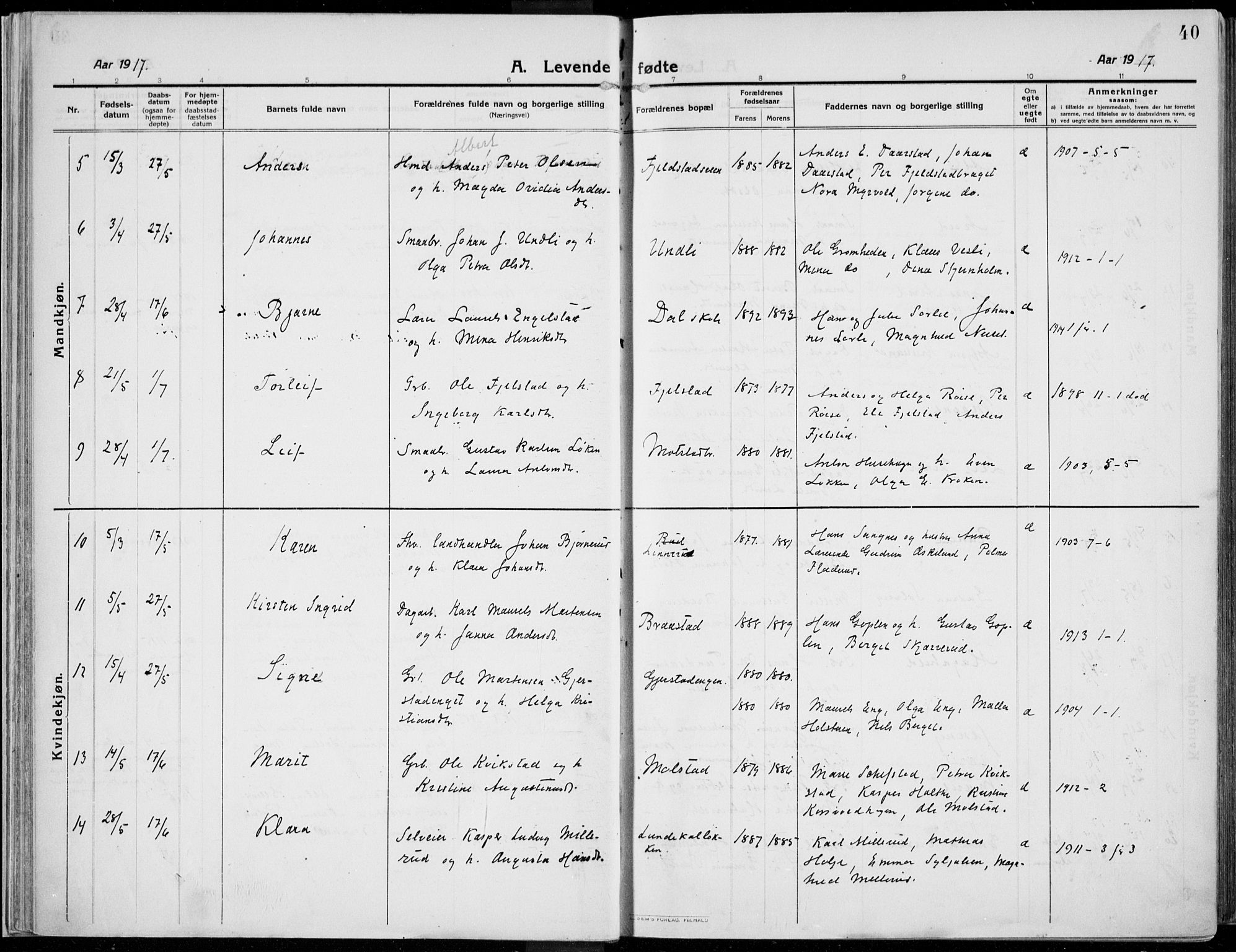 Kolbu prestekontor, AV/SAH-PREST-110/H/Ha/Haa/L0002: Parish register (official) no. 2, 1912-1926, p. 40