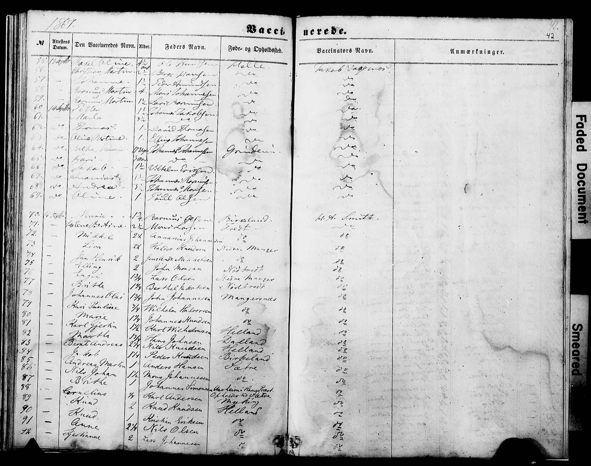 Manger sokneprestembete, SAB/A-76801/H/Haa: Parish register (official) no. A 11, 1860-1867, p. 42