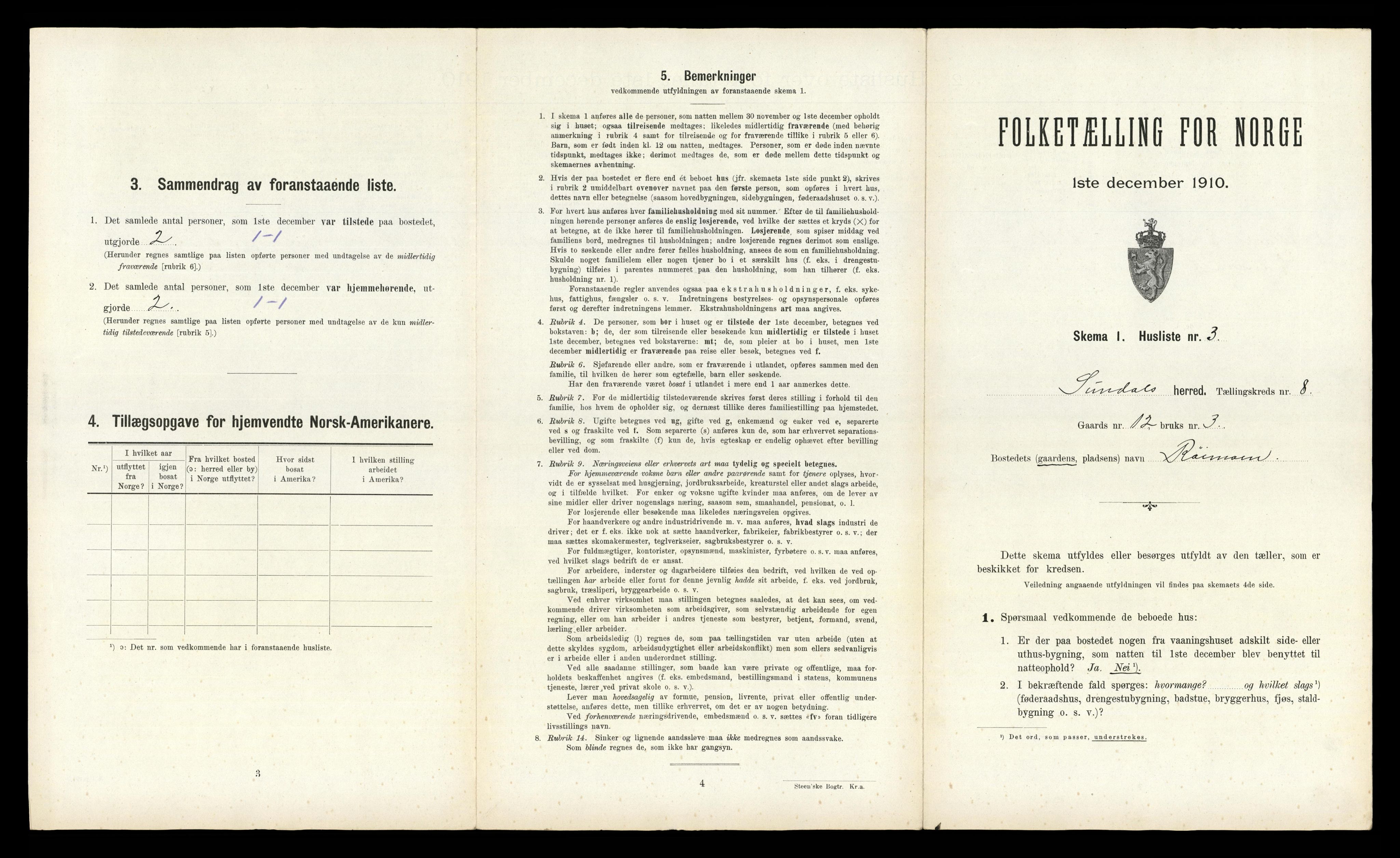 RA, 1910 census for Sunndal, 1910, p. 575