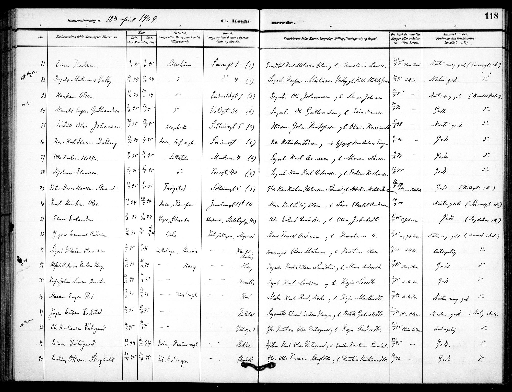 Skedsmo prestekontor Kirkebøker, AV/SAO-A-10033a/F/Fc/L0001: Parish register (official) no. III 1, 1908-1916, p. 118