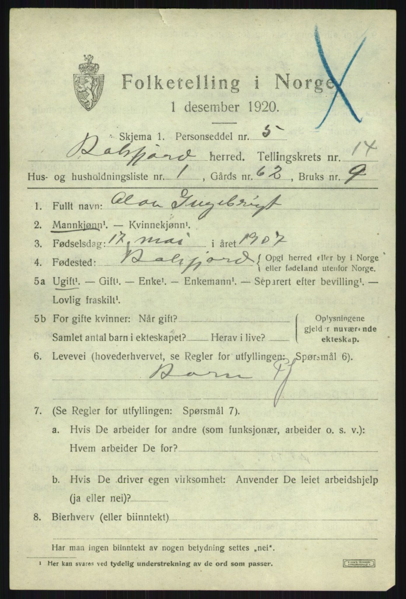 SATØ, 1920 census for Balsfjord, 1920, p. 8023