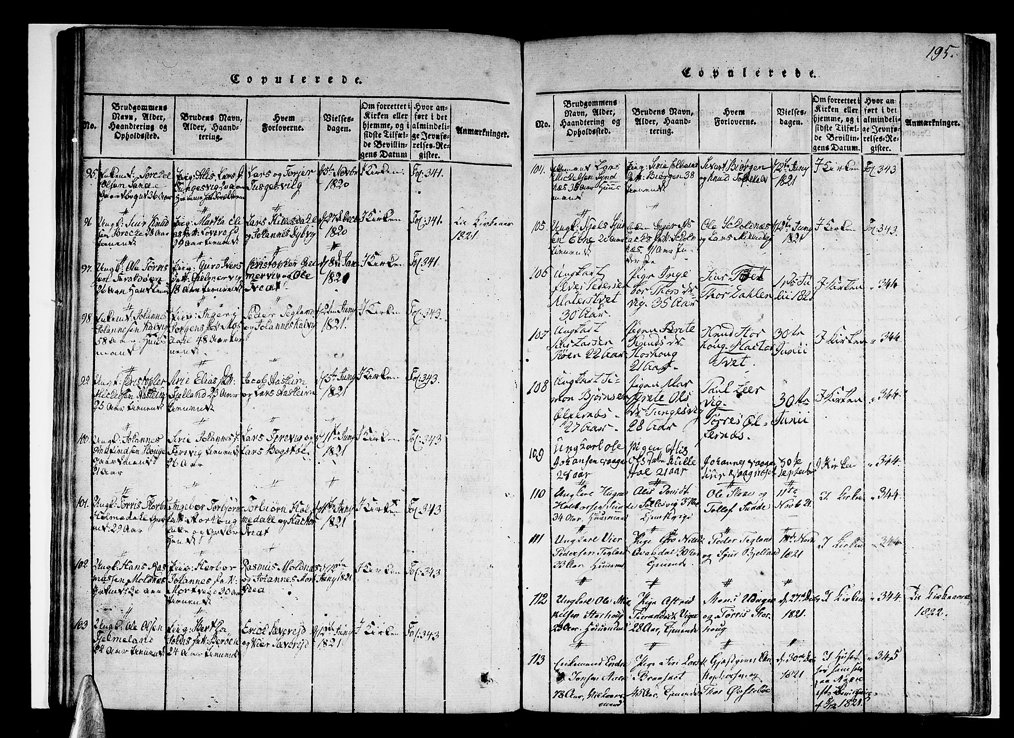 Skånevik sokneprestembete, AV/SAB-A-77801/H/Haa: Parish register (official) no. A 3, 1815-1828, p. 195