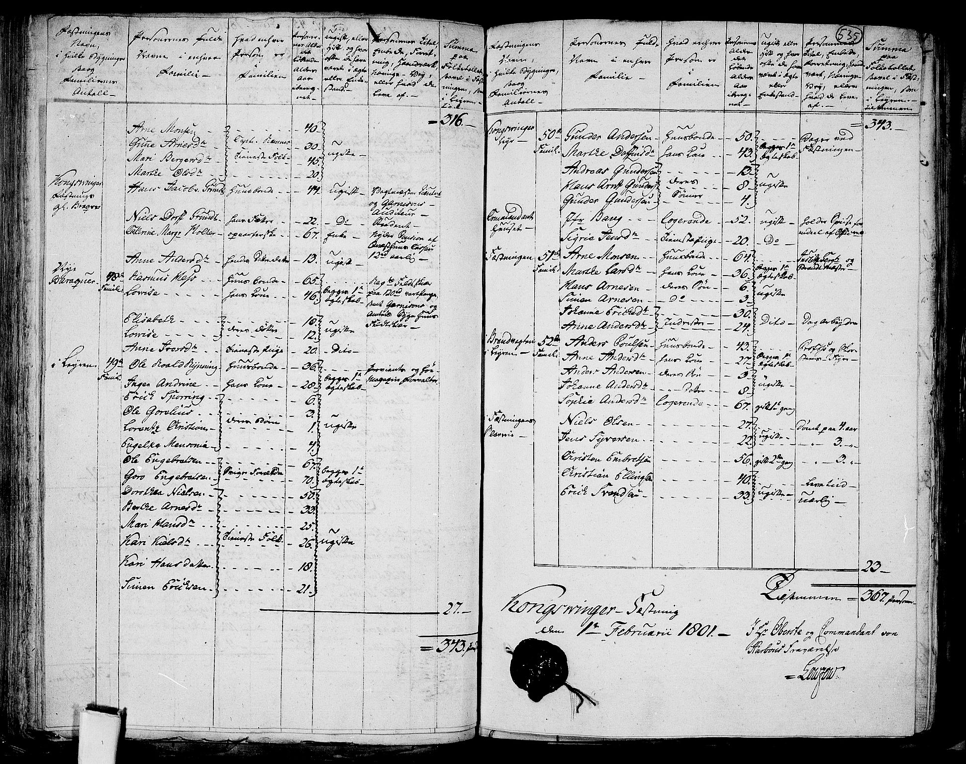 RA, 1801 census for 0421P Vinger, 1801, p. 534b-535a