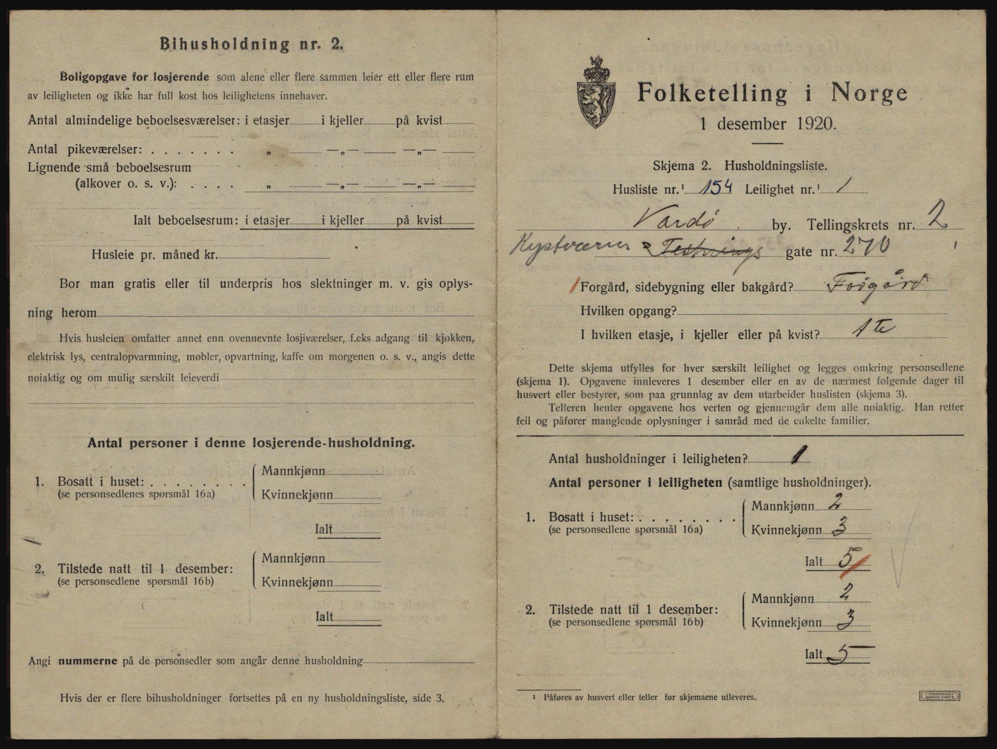 SATØ, 1920 census for Vardø, 1920, p. 2329