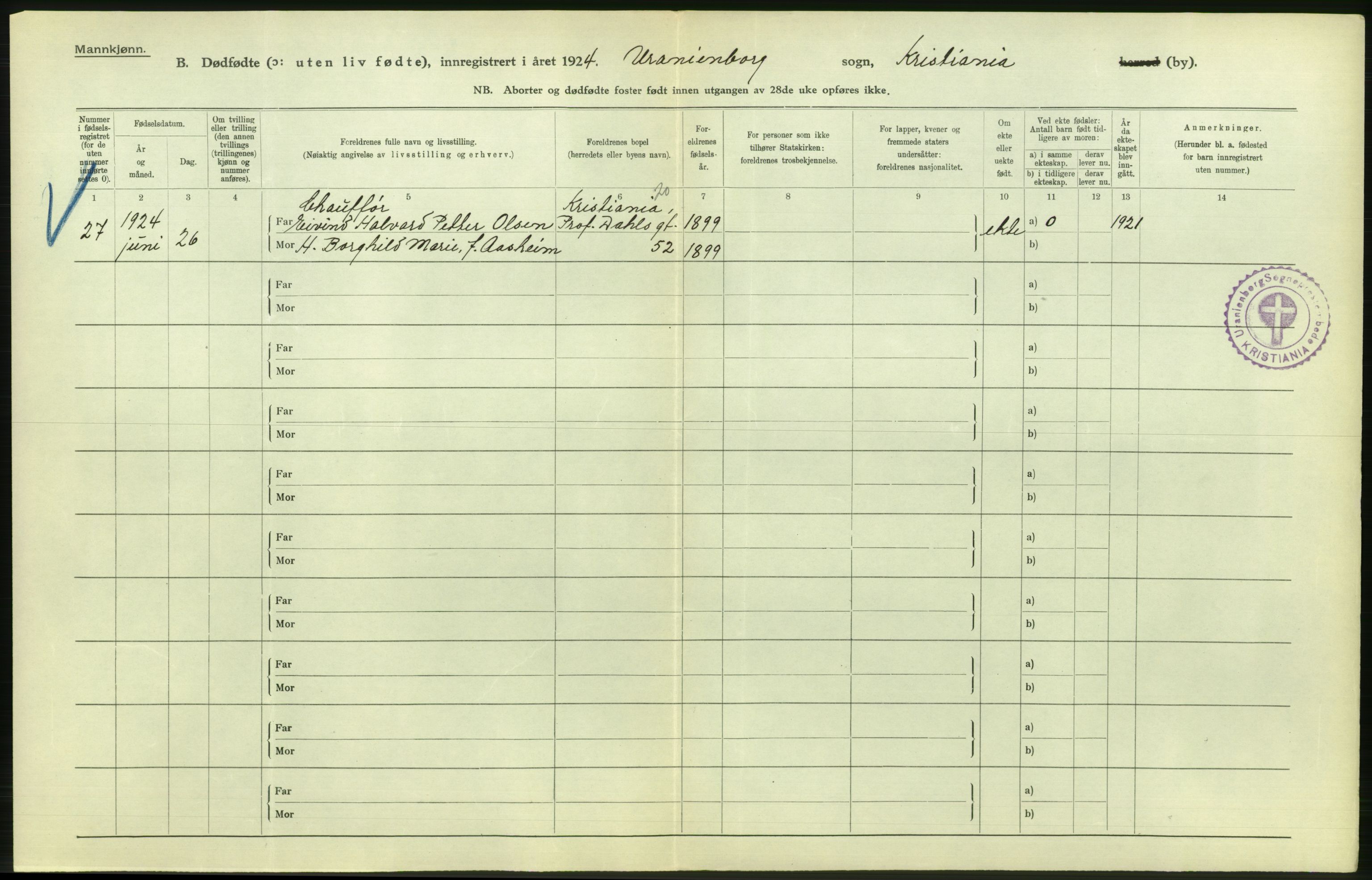 Statistisk sentralbyrå, Sosiodemografiske emner, Befolkning, RA/S-2228/D/Df/Dfc/Dfcd/L0009: Kristiania: Døde kvinner, dødfødte, 1924, p. 616