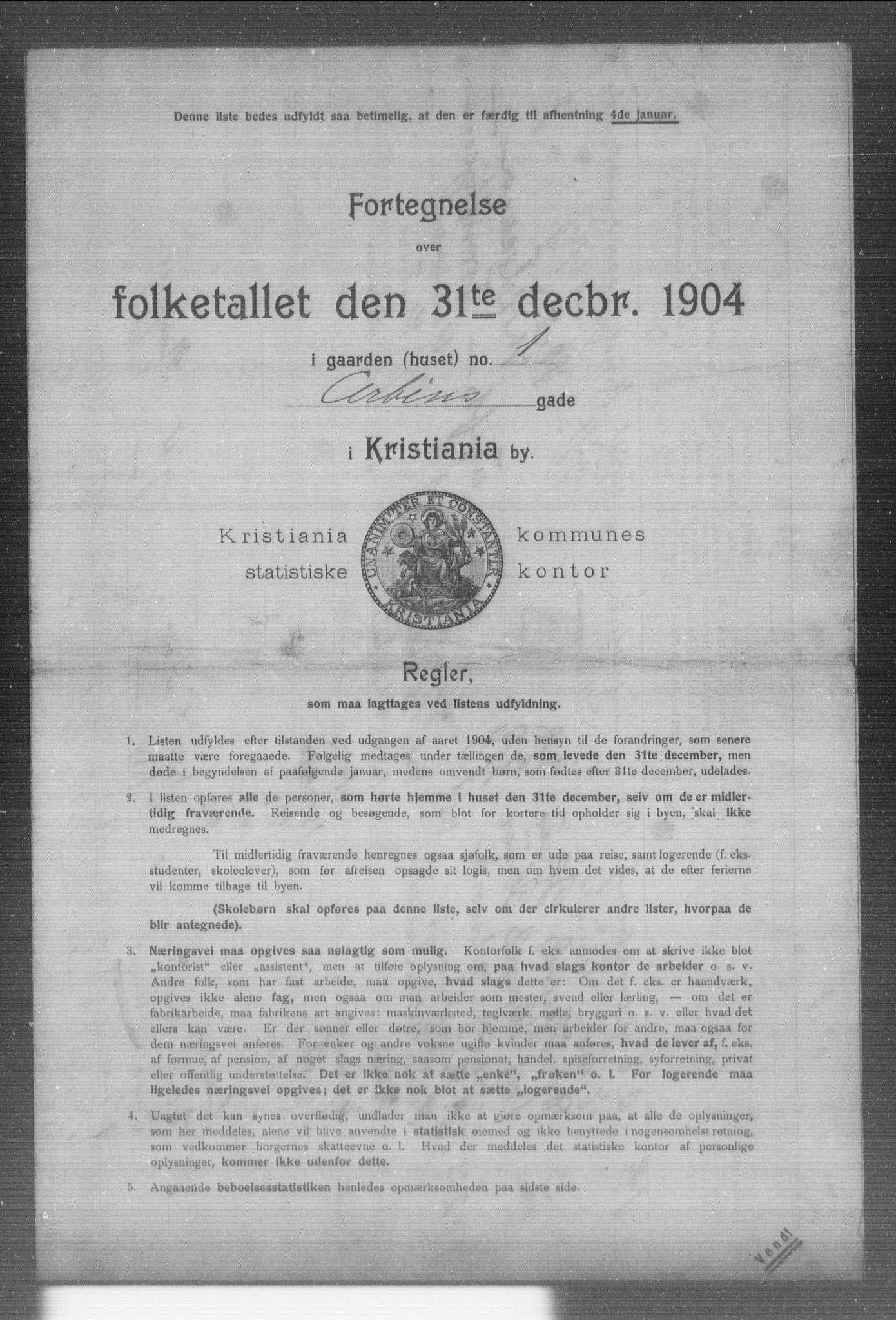 OBA, Municipal Census 1904 for Kristiania, 1904, p. 508