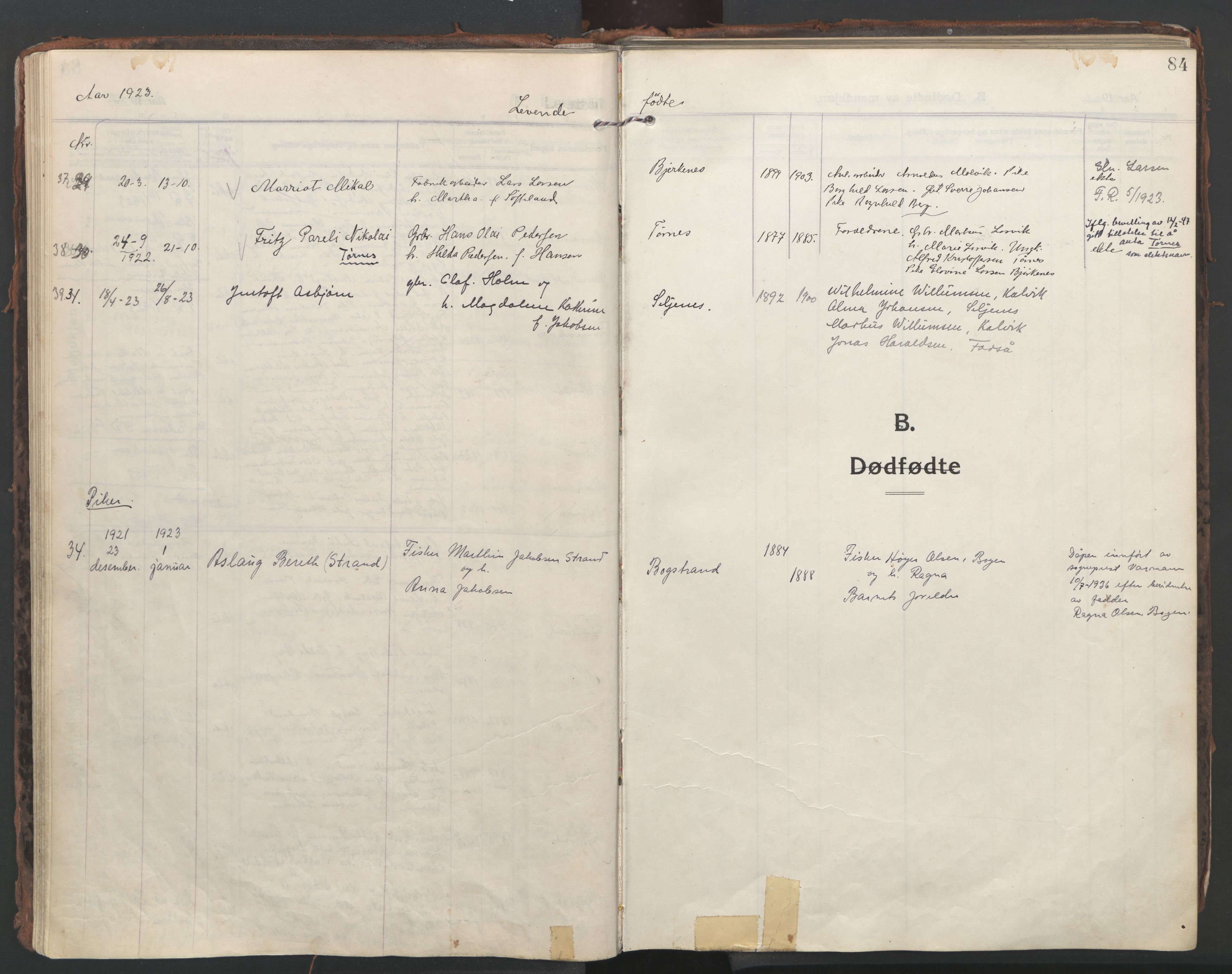 Ministerialprotokoller, klokkerbøker og fødselsregistre - Nordland, AV/SAT-A-1459/861/L0872: Parish register (official) no. 861A07, 1915-1924, p. 84