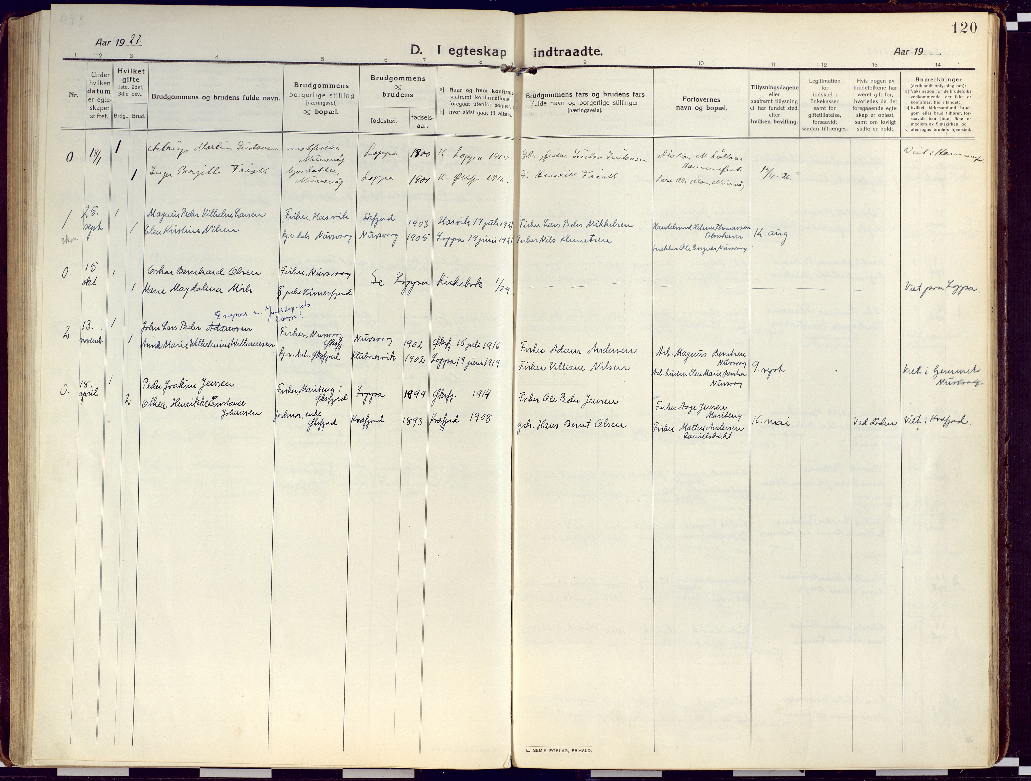 Loppa sokneprestkontor, SATØ/S-1339/H/Ha/L0012kirke: Parish register (official) no. 12, 1917-1932, p. 120