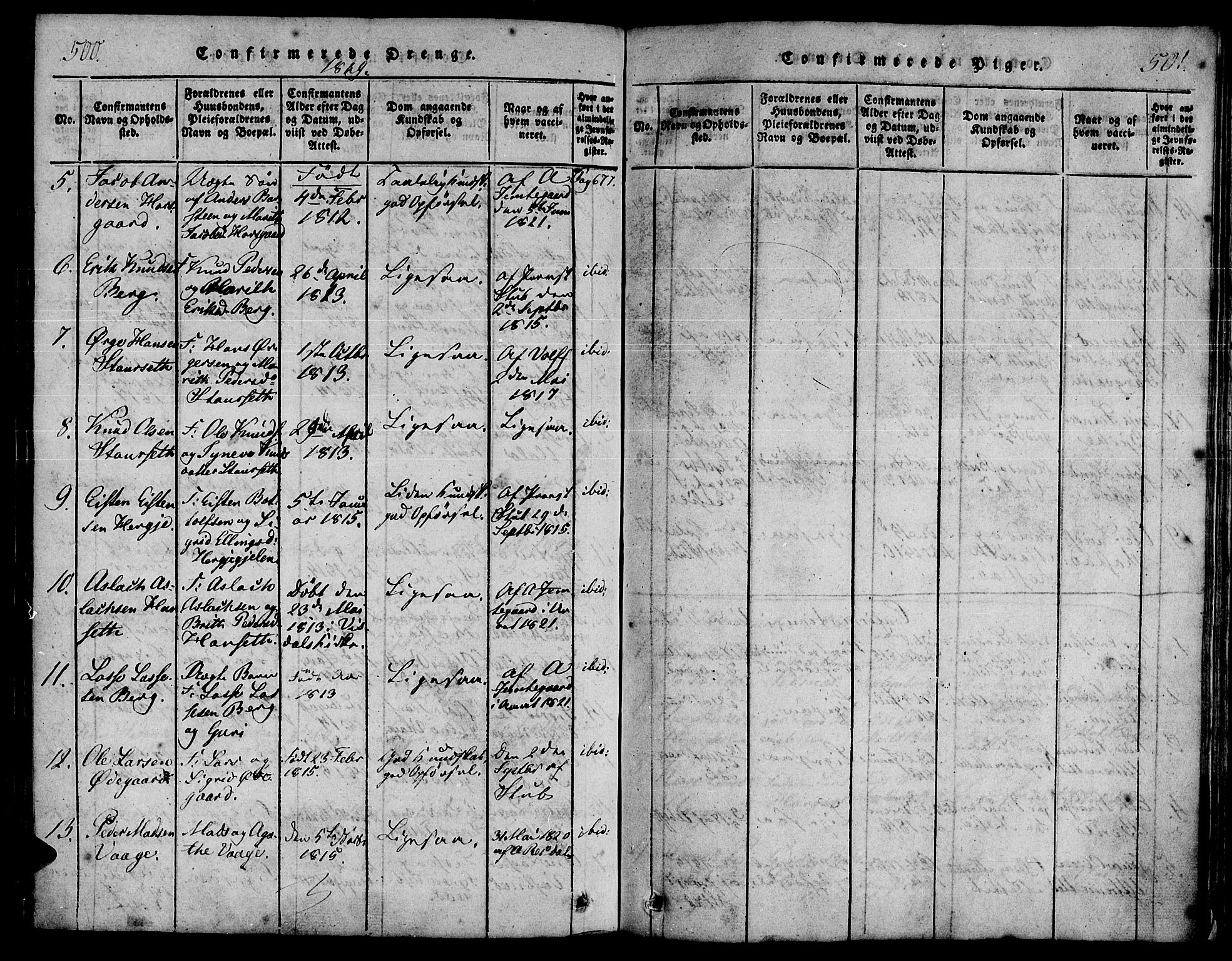 Ministerialprotokoller, klokkerbøker og fødselsregistre - Møre og Romsdal, AV/SAT-A-1454/547/L0602: Parish register (official) no. 547A04, 1818-1845, p. 500-501