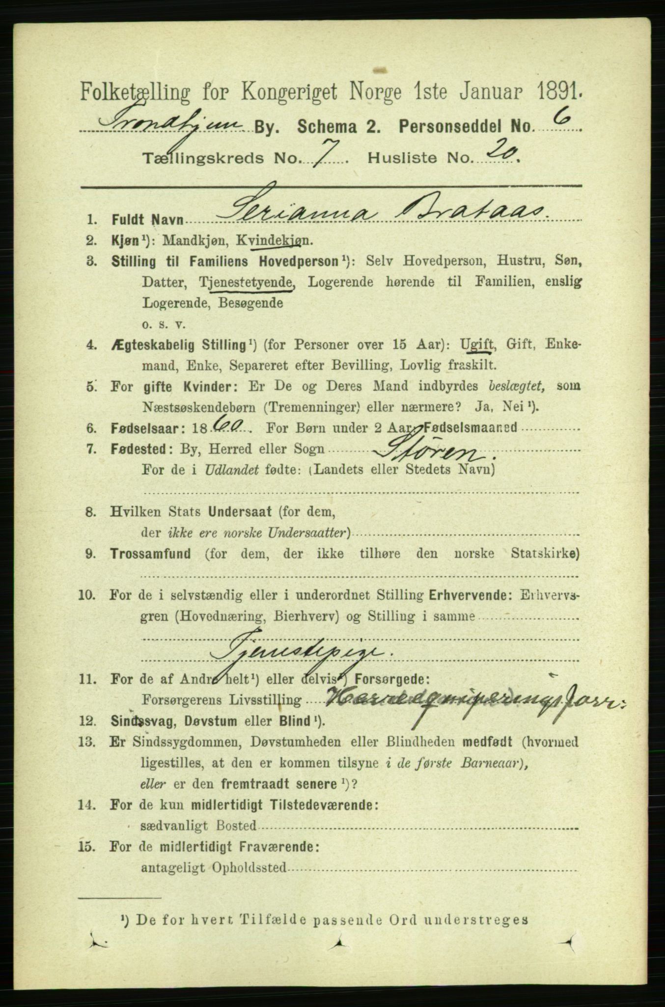 RA, 1891 census for 1601 Trondheim, 1891, p. 6213