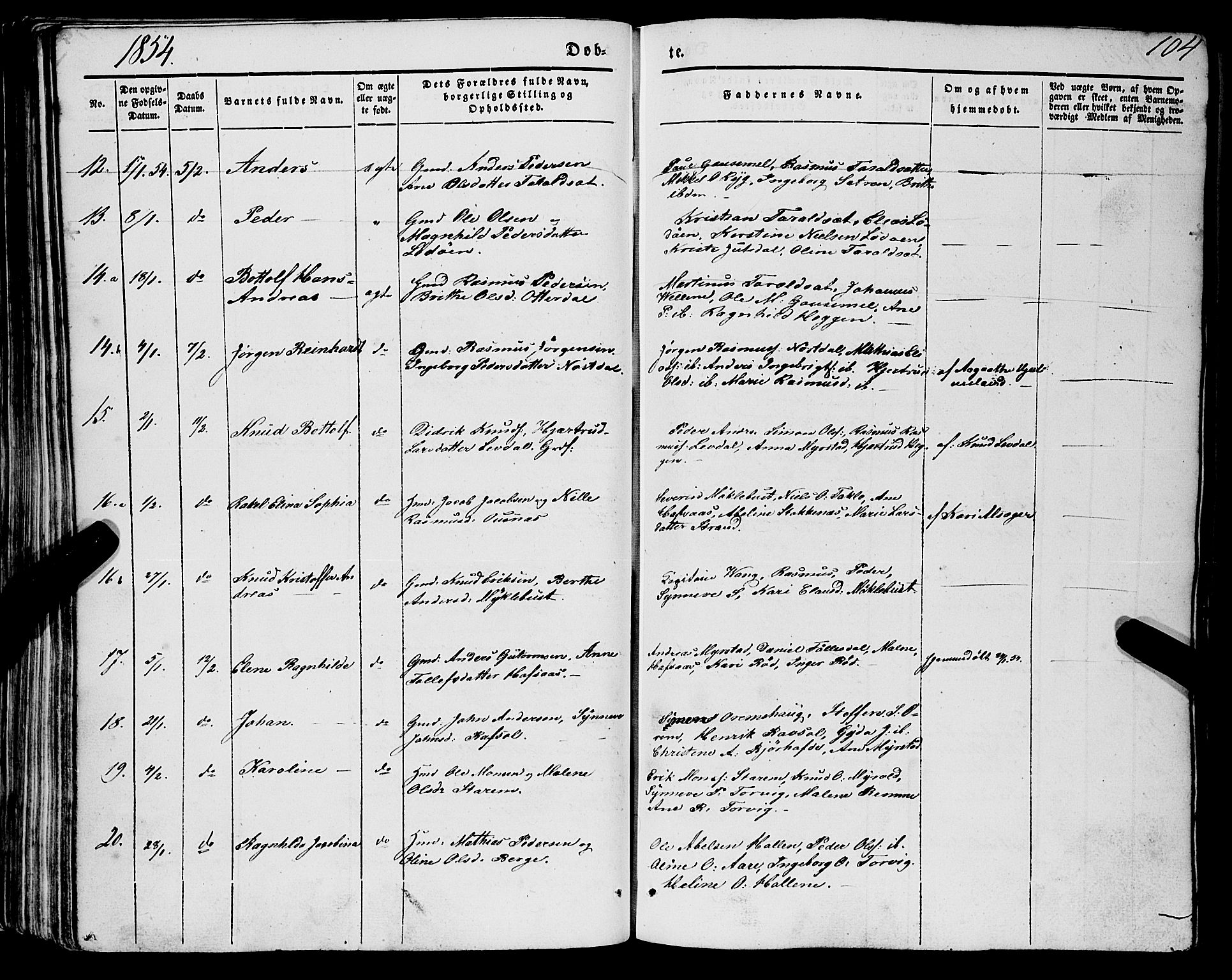 Eid sokneprestembete, AV/SAB-A-82301/H/Haa/Haaa/L0007: Parish register (official) no. A 7, 1844-1858, p. 104