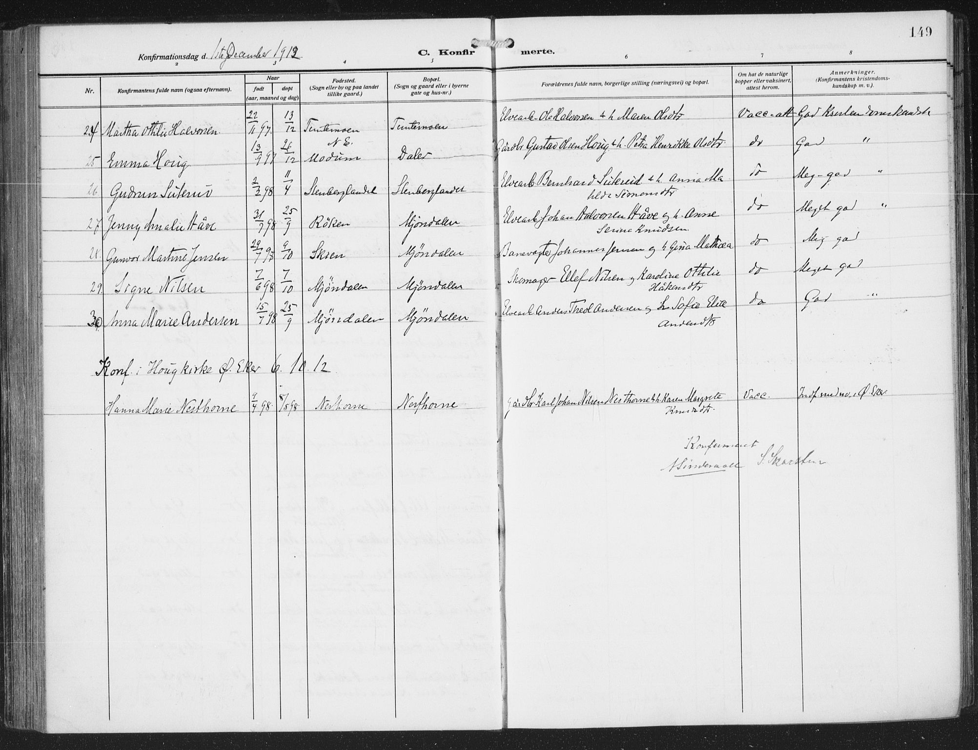 Nedre Eiker kirkebøker, AV/SAKO-A-612/F/Fa/L0007: Parish register (official) no. 7, 1912-1918, p. 149