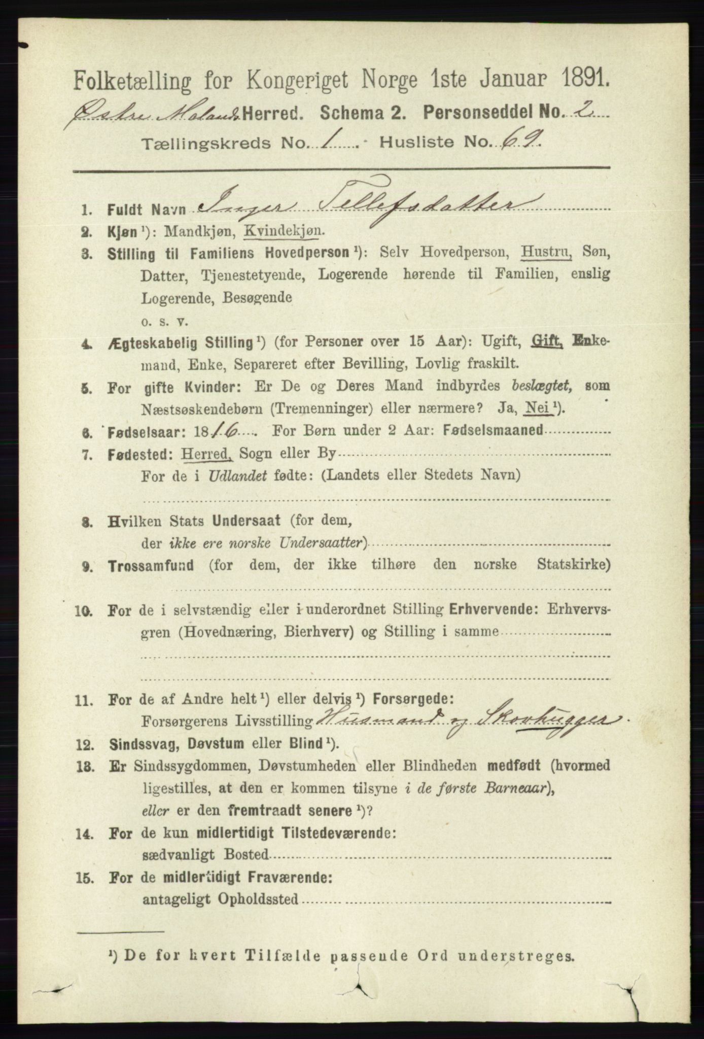 RA, 1891 census for 0918 Austre Moland, 1891, p. 544