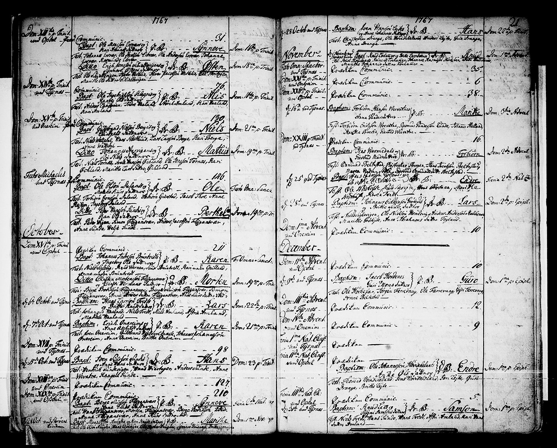 Tysnes sokneprestembete, SAB/A-78601/H/Haa: Parish register (official) no. A 5, 1762-1793, p. 21