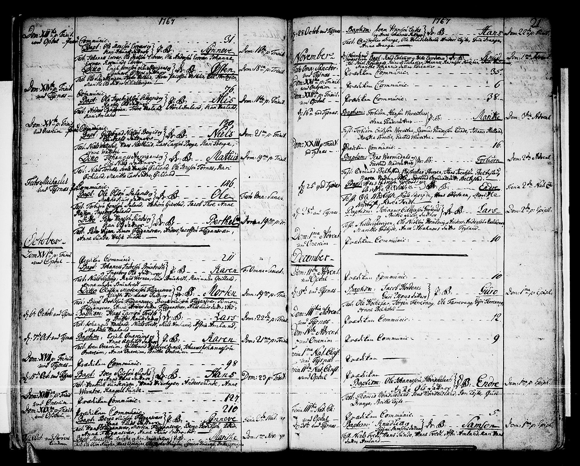 Tysnes sokneprestembete, AV/SAB-A-78601/H/Haa: Parish register (official) no. A 5, 1762-1793, p. 21