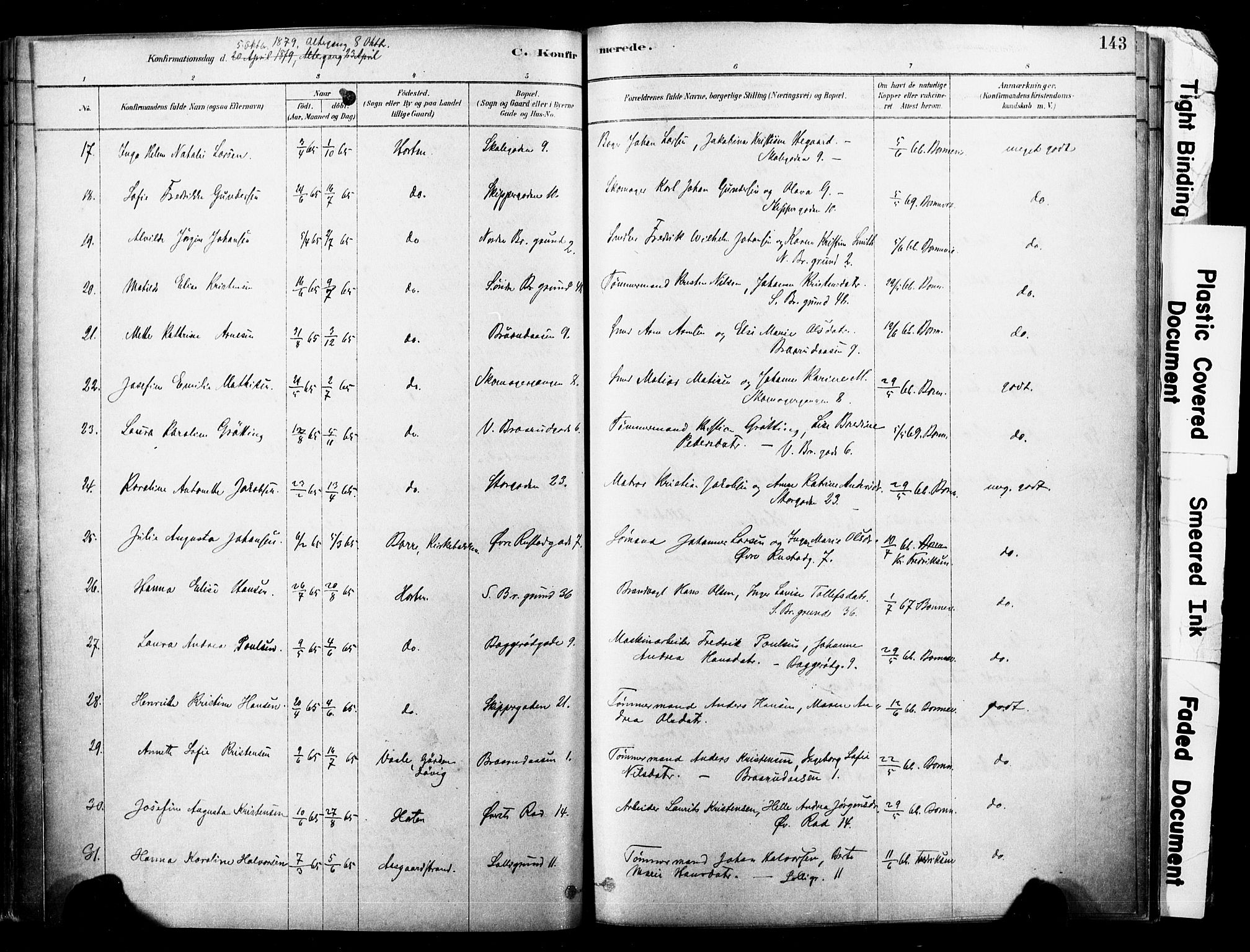 Horten kirkebøker, AV/SAKO-A-348/F/Fa/L0003: Parish register (official) no. 3, 1878-1887, p. 143