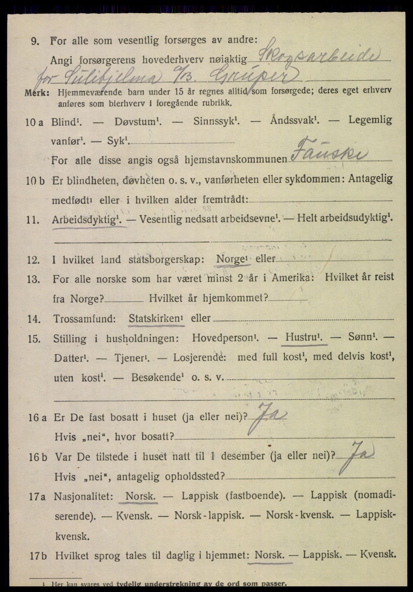 SAT, 1920 census for Fauske, 1920, p. 7595