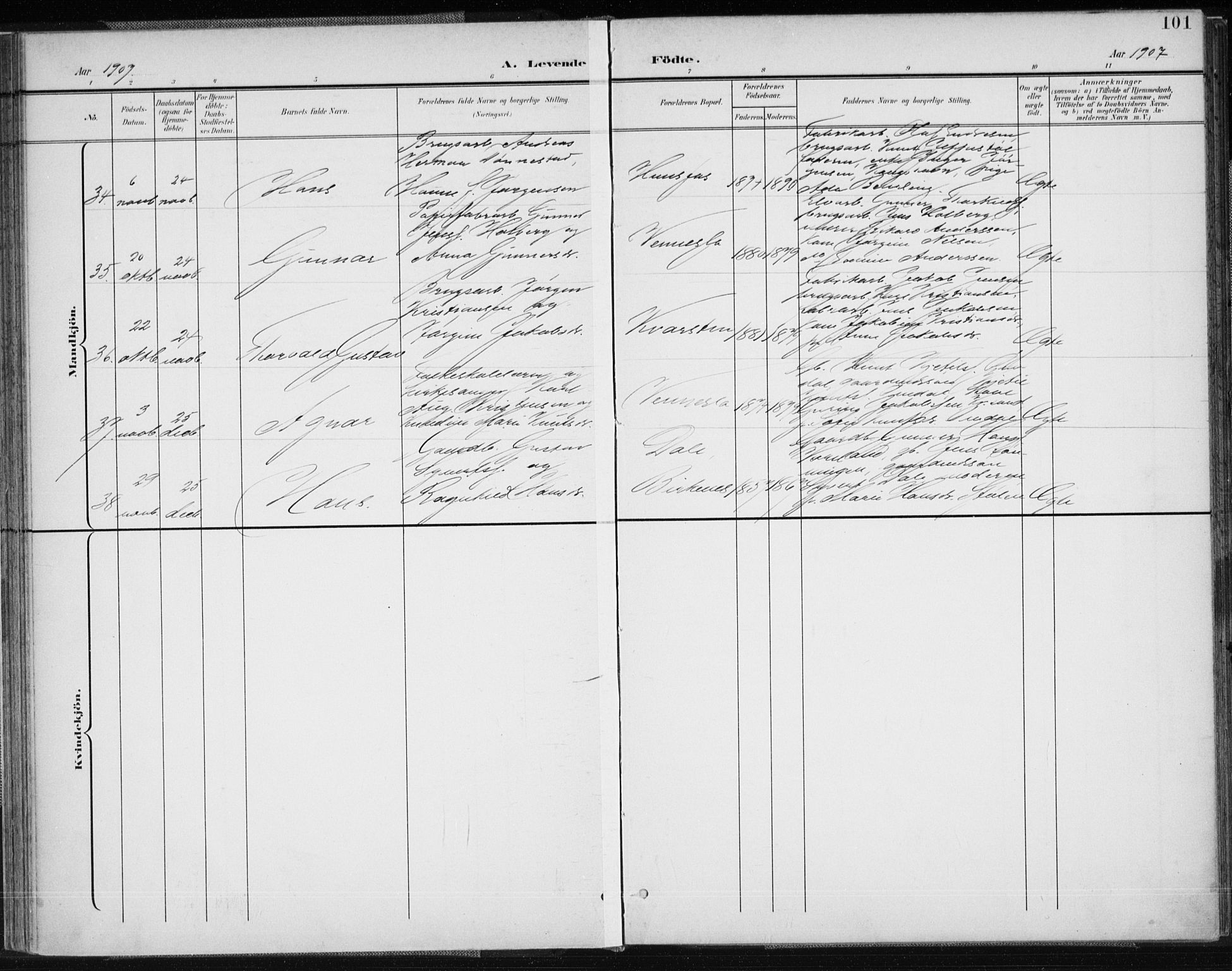 Vennesla sokneprestkontor, AV/SAK-1111-0045/Fa/Fab/L0005: Parish register (official) no. A 5, 1897-1909, p. 101