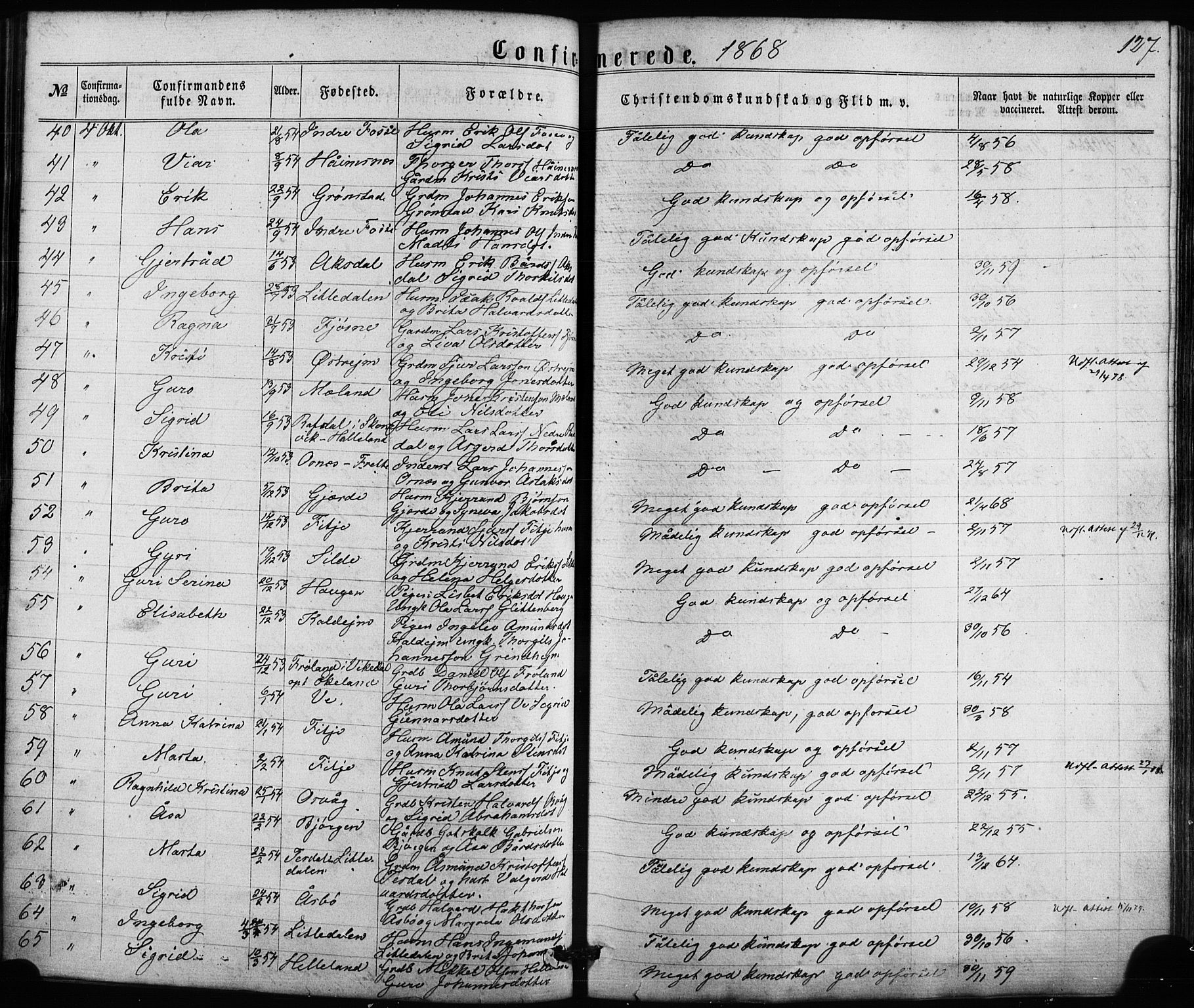 Etne sokneprestembete, SAB/A-75001/H/Haa: Parish register (official) no. A 9, 1862-1878, p. 127