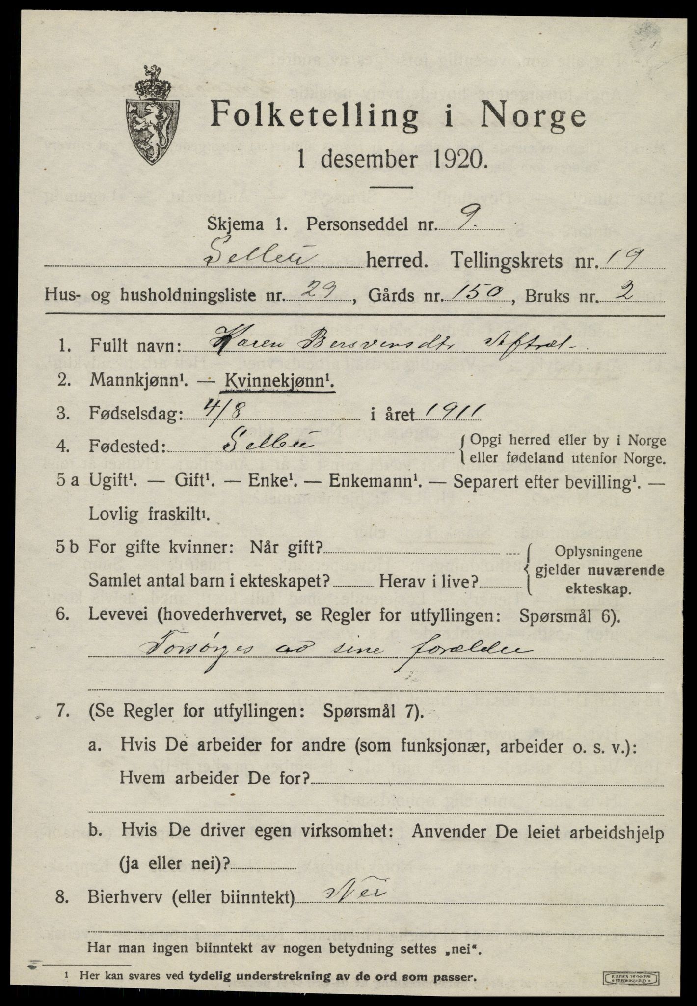 SAT, 1920 census for Selbu, 1920, p. 10206