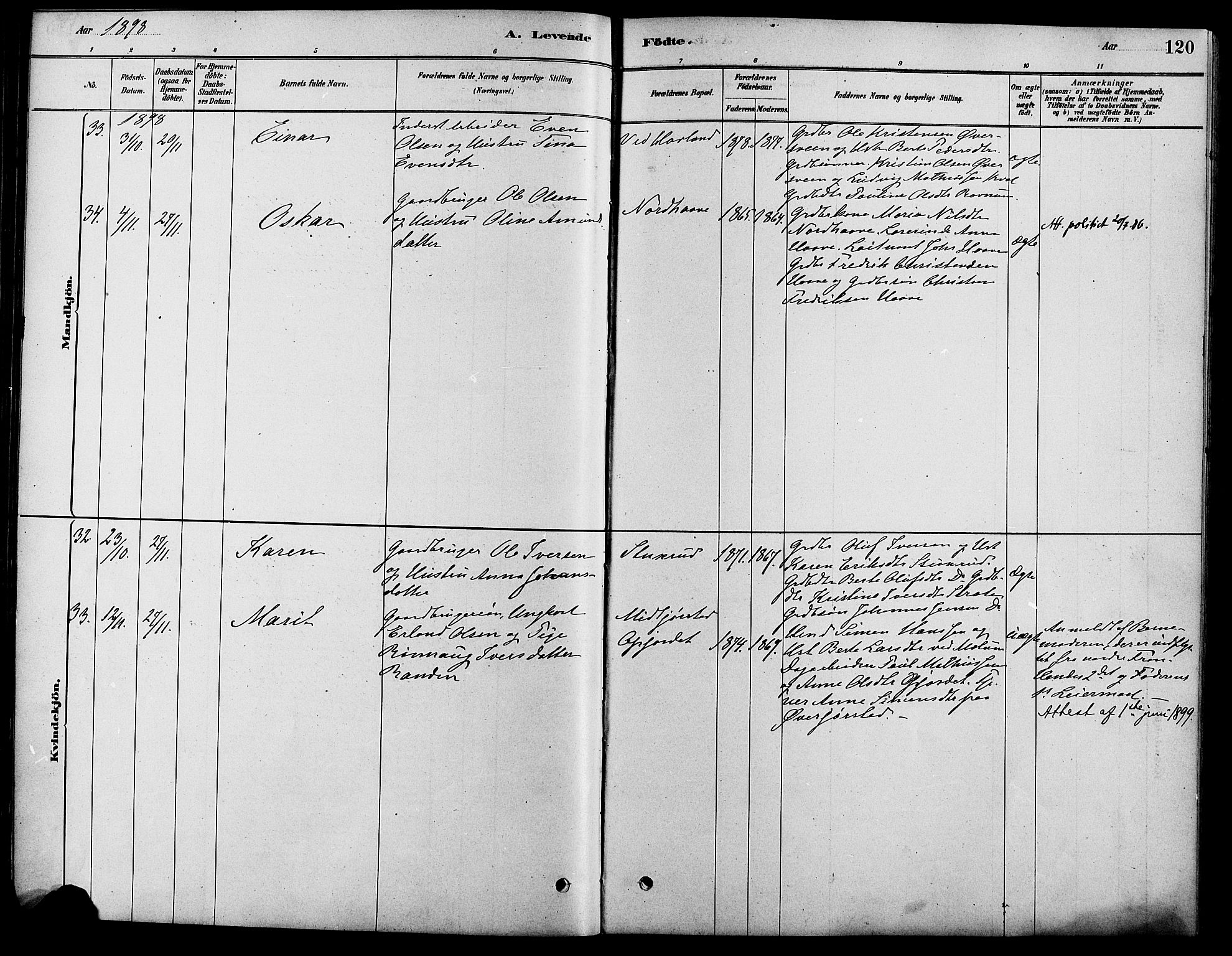 Fåberg prestekontor, SAH/PREST-086/H/Ha/Haa/L0008: Parish register (official) no. 8, 1879-1898, p. 120