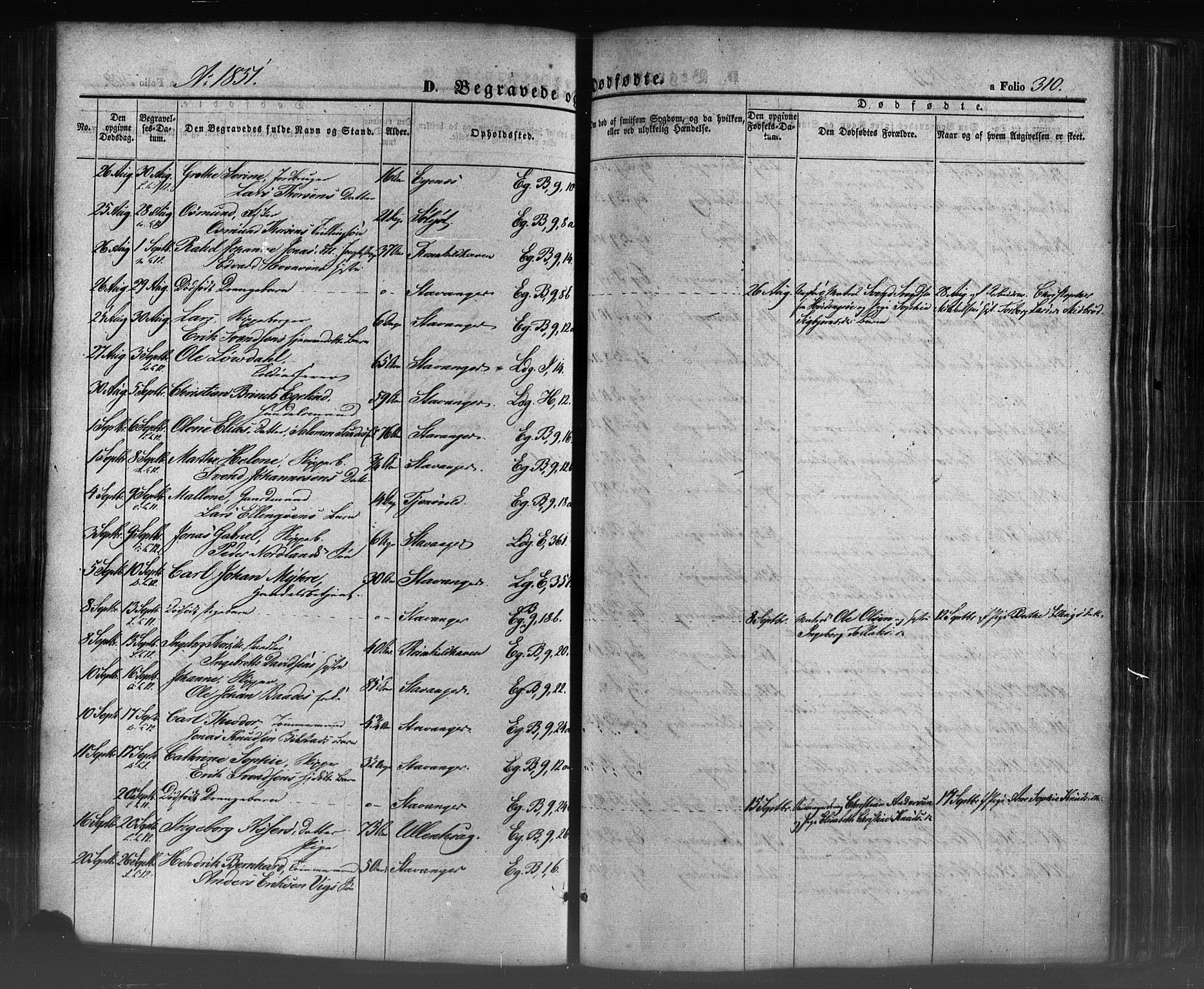 Domkirken sokneprestkontor, SAST/A-101812/001/30/30BB/L0009: Parish register (copy) no. B 9, 1850-1858, p. 310