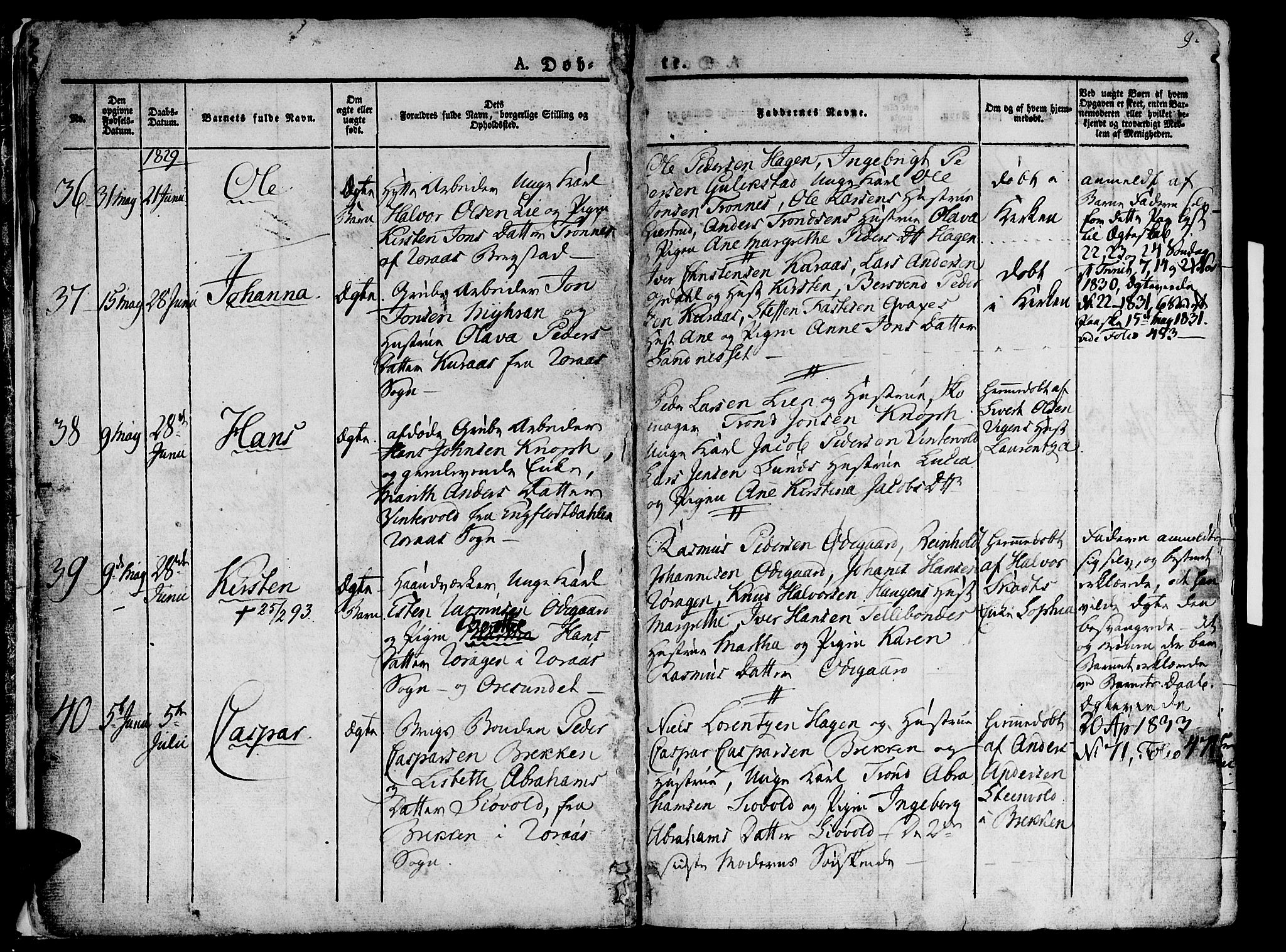 Ministerialprotokoller, klokkerbøker og fødselsregistre - Sør-Trøndelag, AV/SAT-A-1456/681/L0930: Parish register (official) no. 681A08, 1829-1844, p. 9