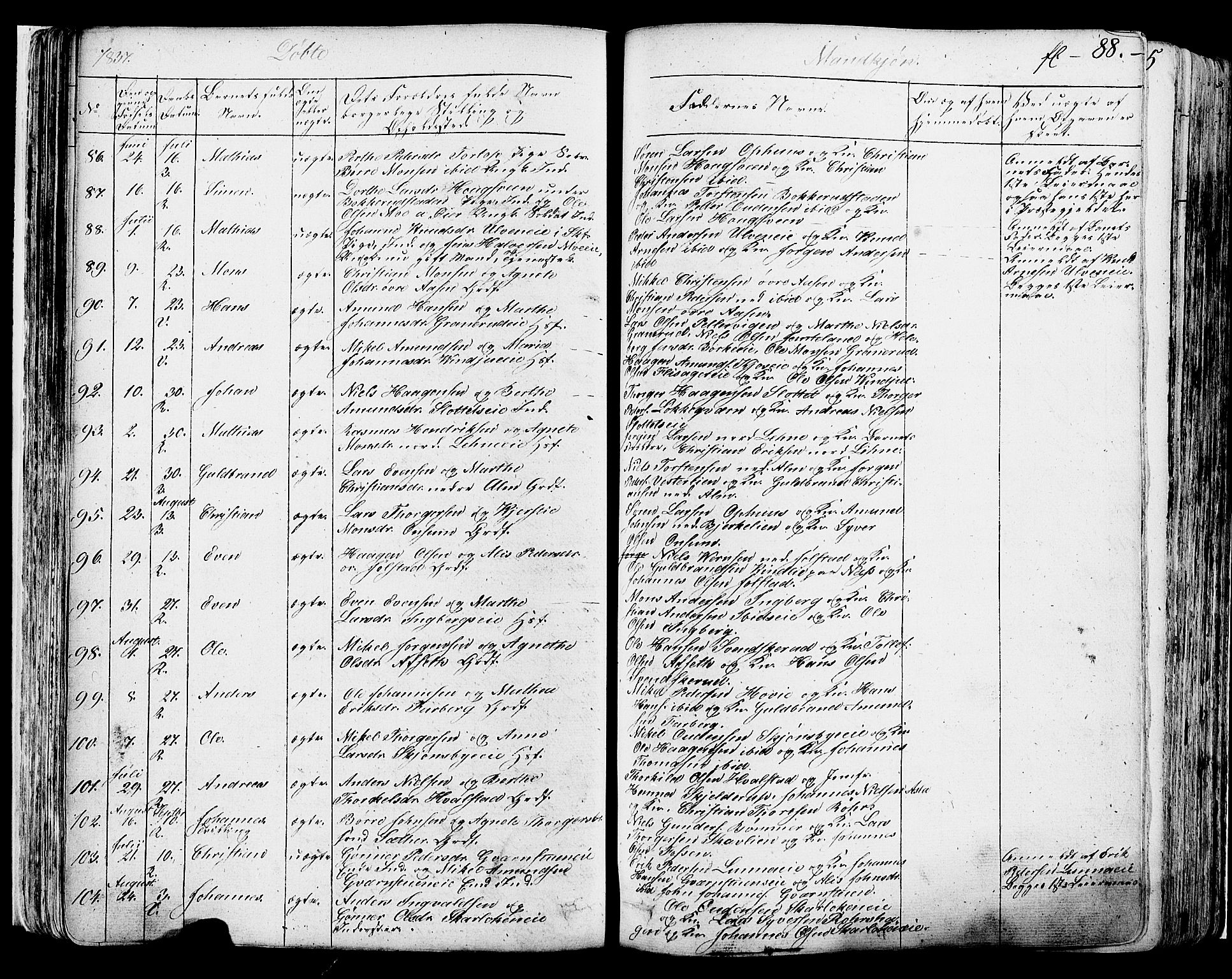 Ringsaker prestekontor, AV/SAH-PREST-014/K/Ka/L0007: Parish register (official) no. 7A, 1826-1837, p. 88