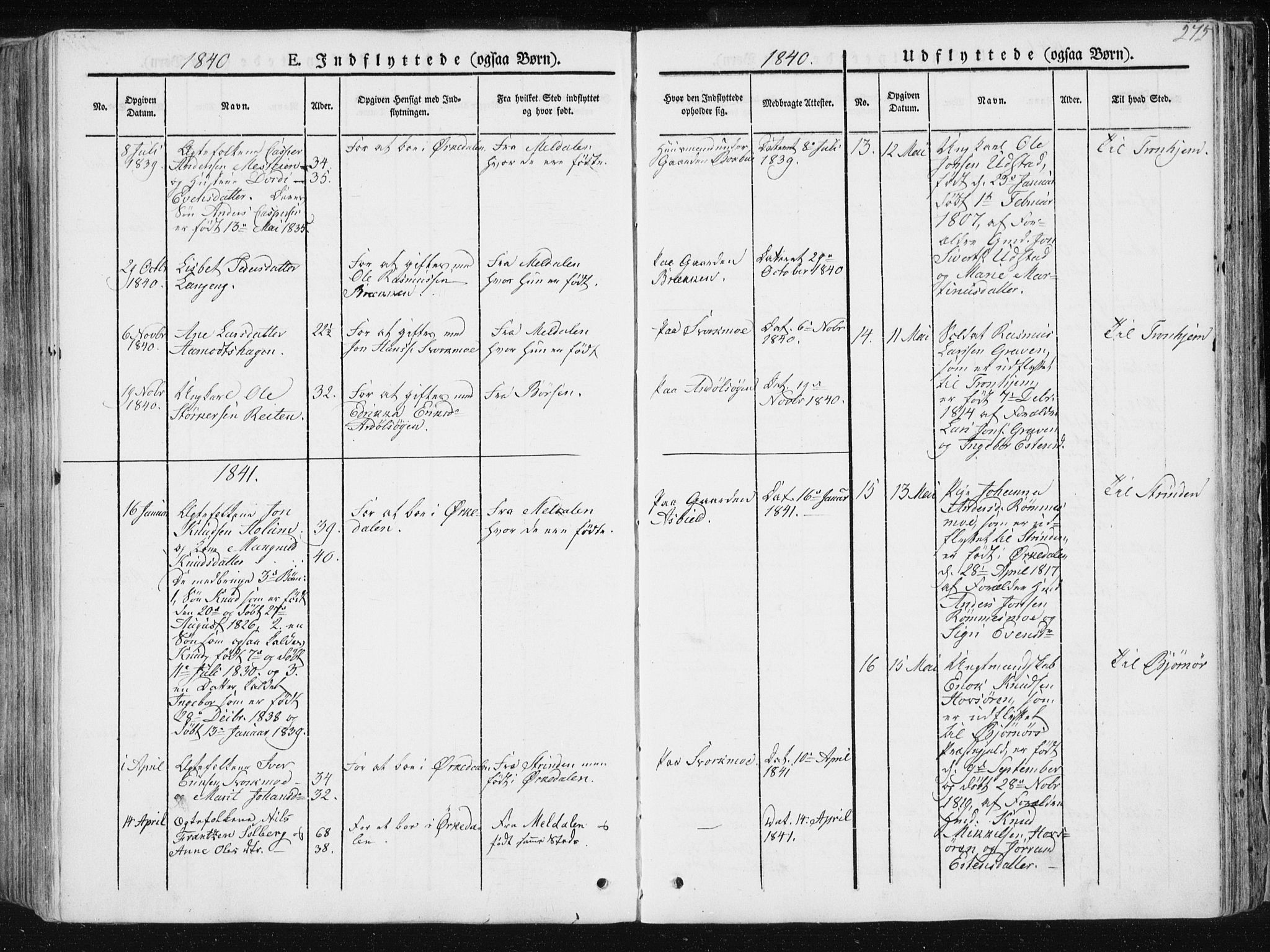 Ministerialprotokoller, klokkerbøker og fødselsregistre - Sør-Trøndelag, SAT/A-1456/668/L0805: Parish register (official) no. 668A05, 1840-1853, p. 275