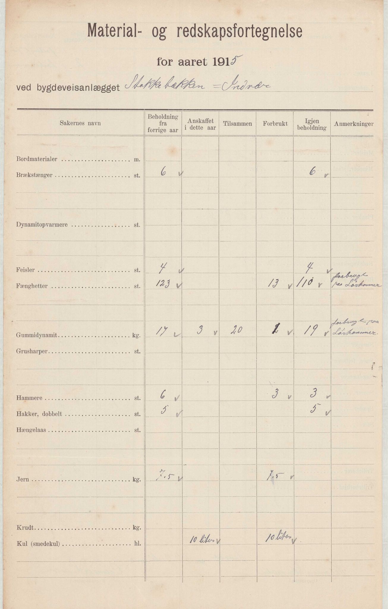 Finnaas kommune. Formannskapet, IKAH/1218a-021/E/Ea/L0001/0001: Rekneskap for veganlegg / Rekneskap for veganlegget Indvær - Stokkabakken, 1910-1915, p. 38