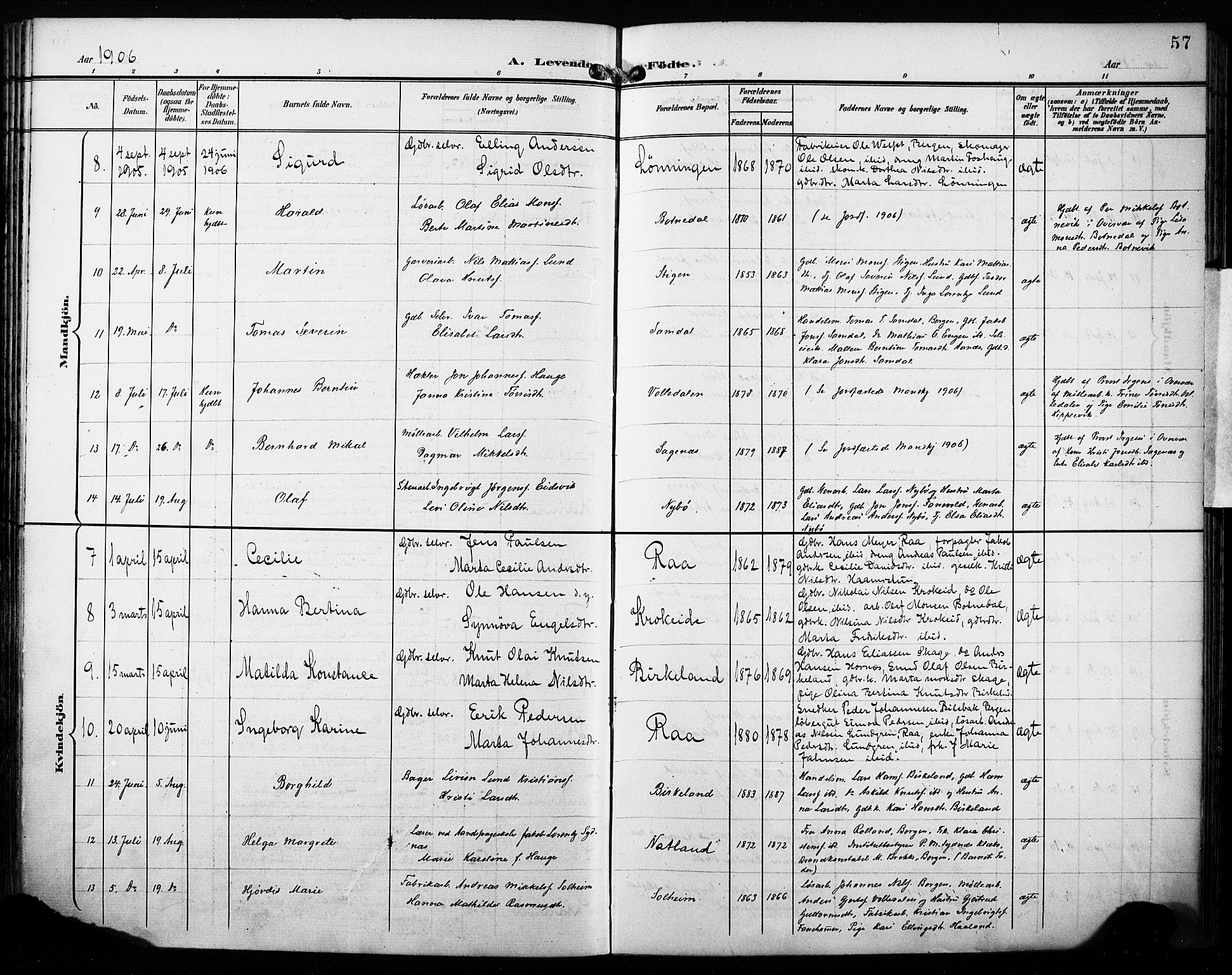 Fana Sokneprestembete, AV/SAB-A-75101/H/Haa/Haab/L0003: Parish register (official) no. B 3, 1898-1907, p. 57