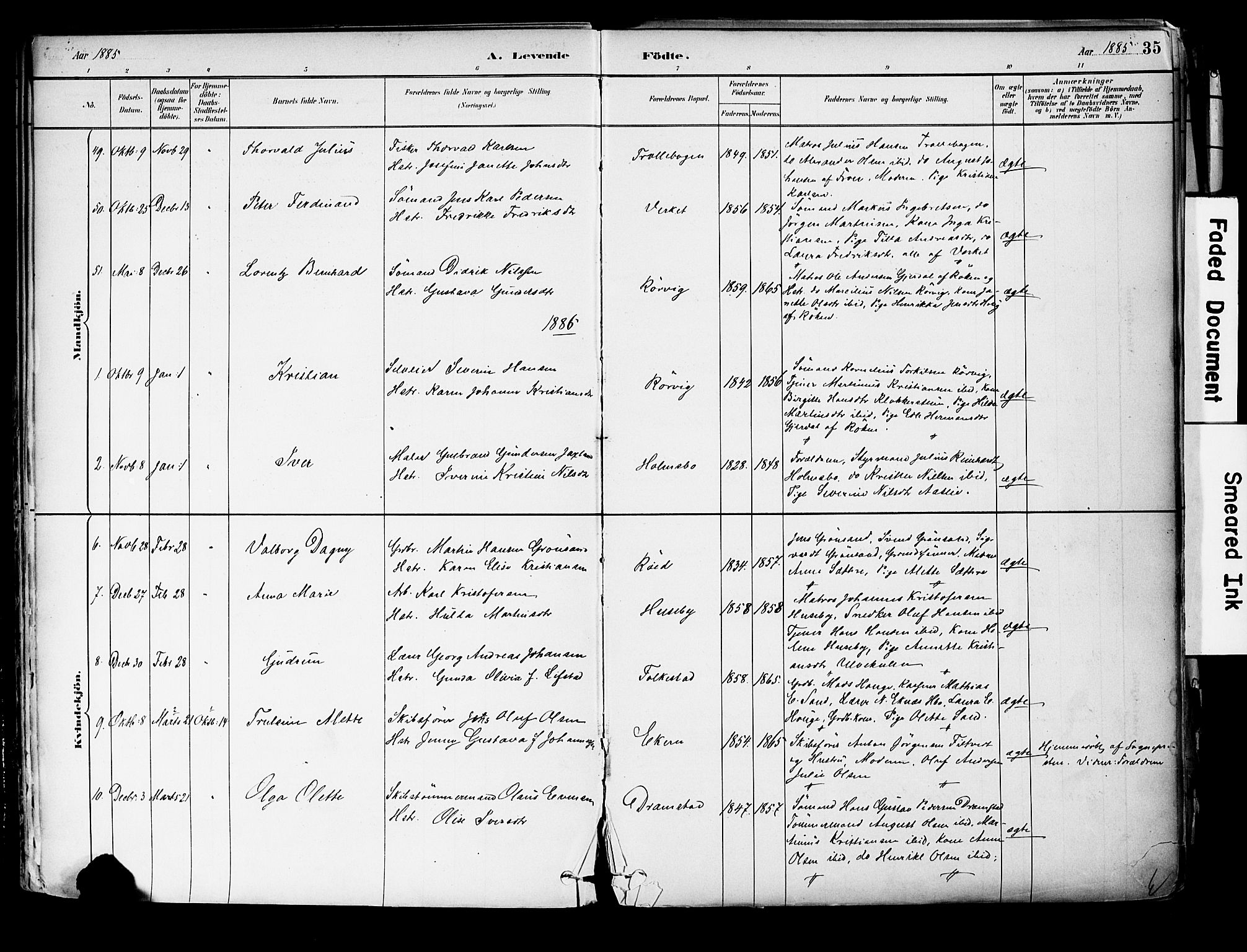 Hurum kirkebøker, SAKO/A-229/F/Fa/L0014: Parish register (official) no. 14, 1882-1895, p. 35