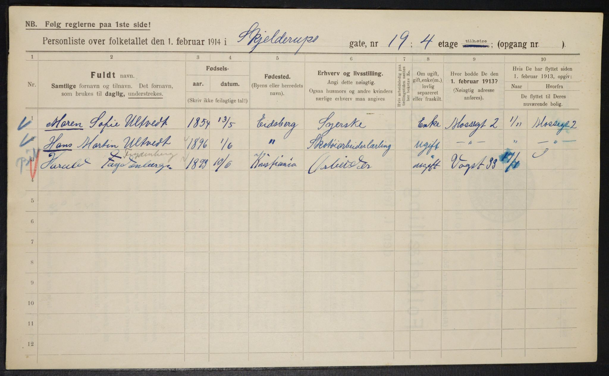 OBA, Municipal Census 1914 for Kristiania, 1914, p. 96019