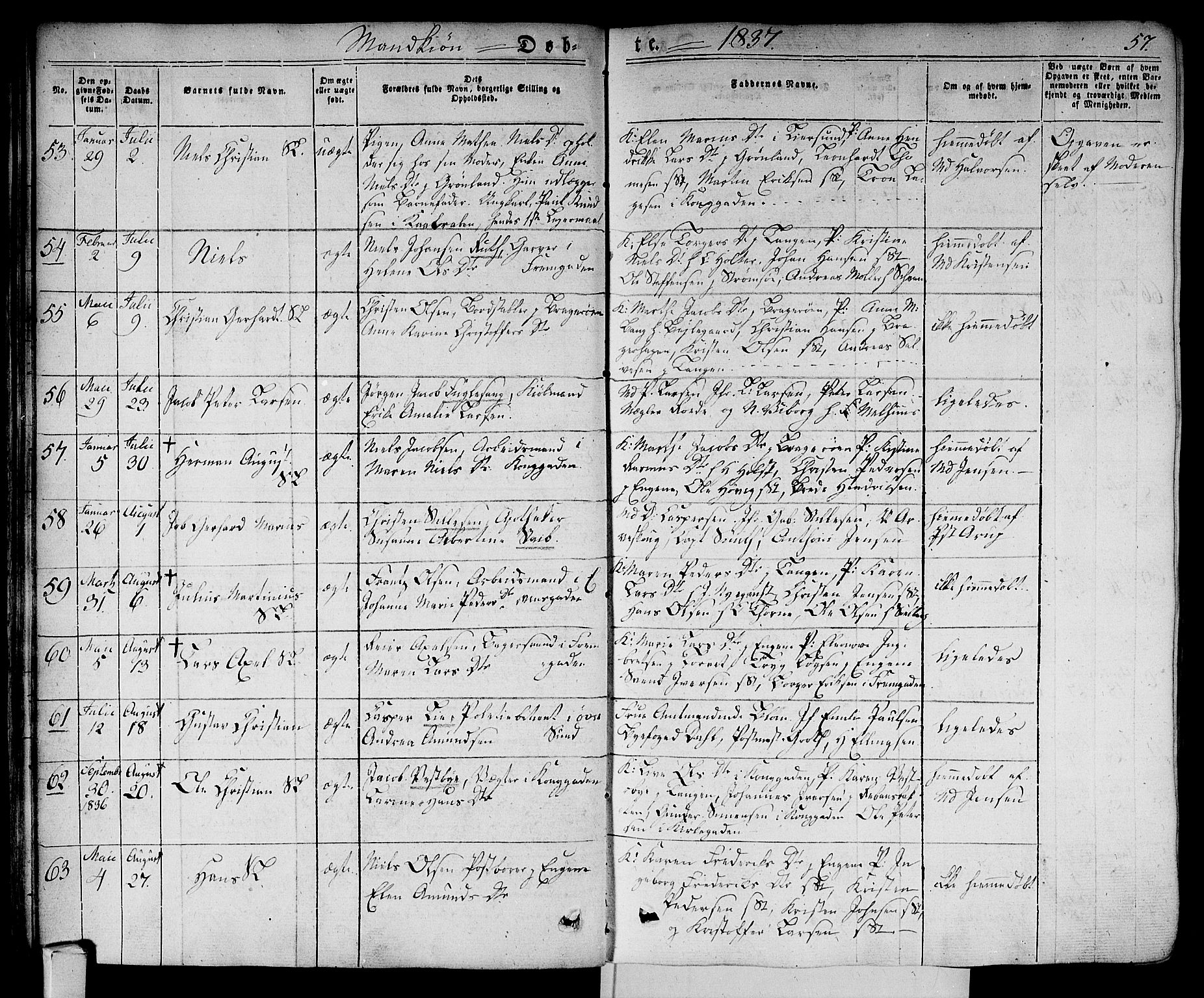 Bragernes kirkebøker, SAKO/A-6/F/Fb/L0001: Parish register (official) no. II 1, 1830-1847, p. 57