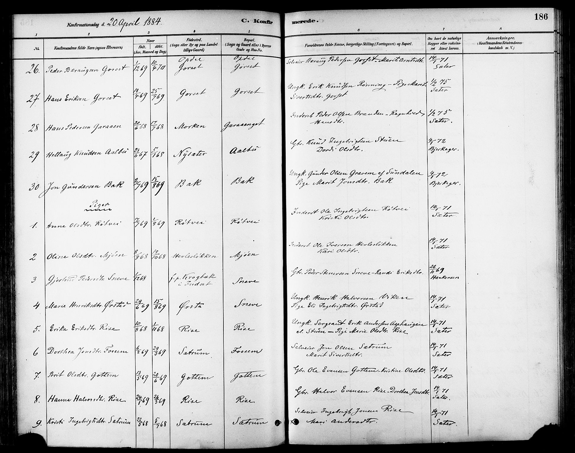 Ministerialprotokoller, klokkerbøker og fødselsregistre - Sør-Trøndelag, AV/SAT-A-1456/678/L0901: Parish register (official) no. 678A10, 1881-1894, p. 186