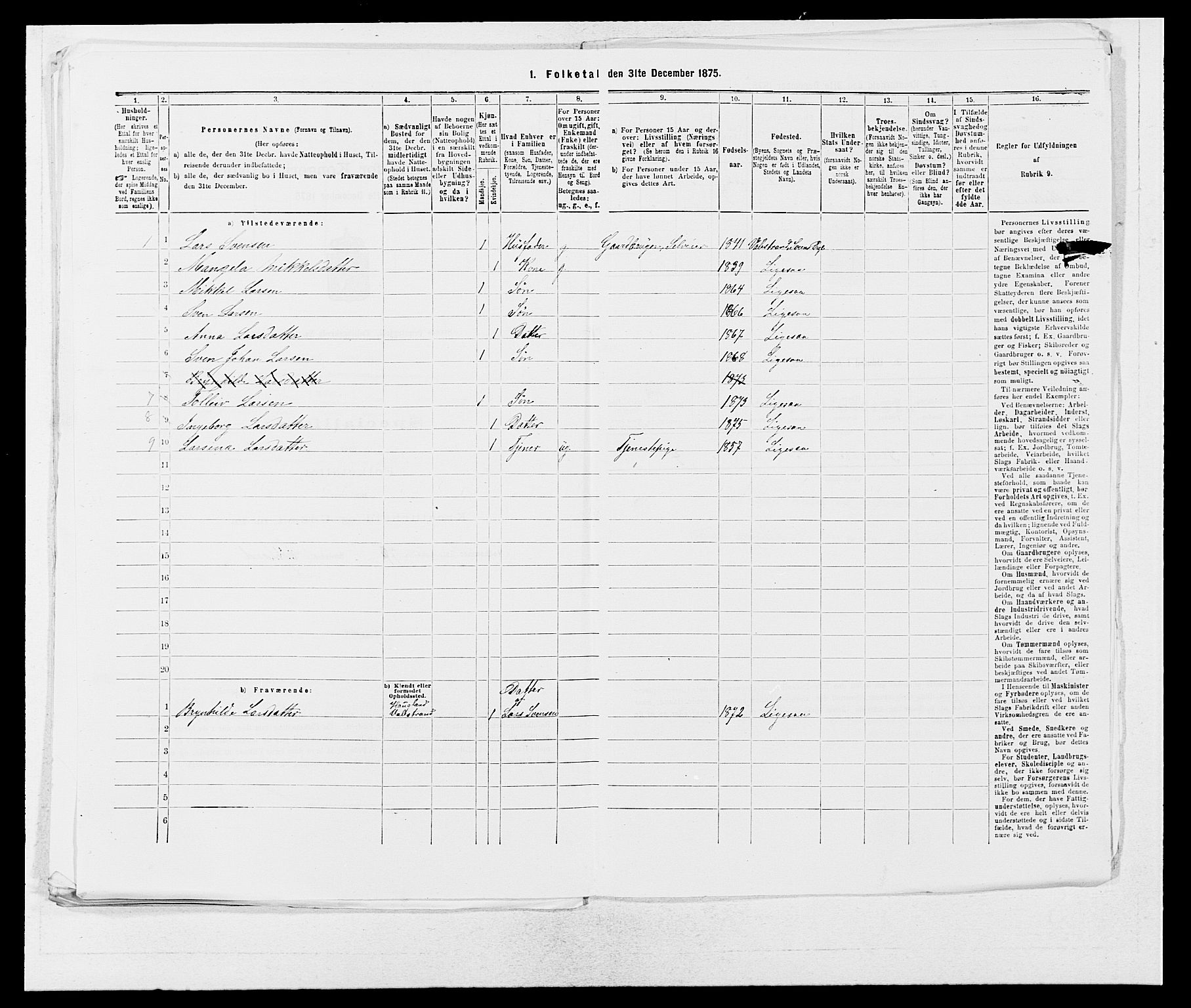 SAB, 1875 census for 1216P Sveio, 1875, p. 1355