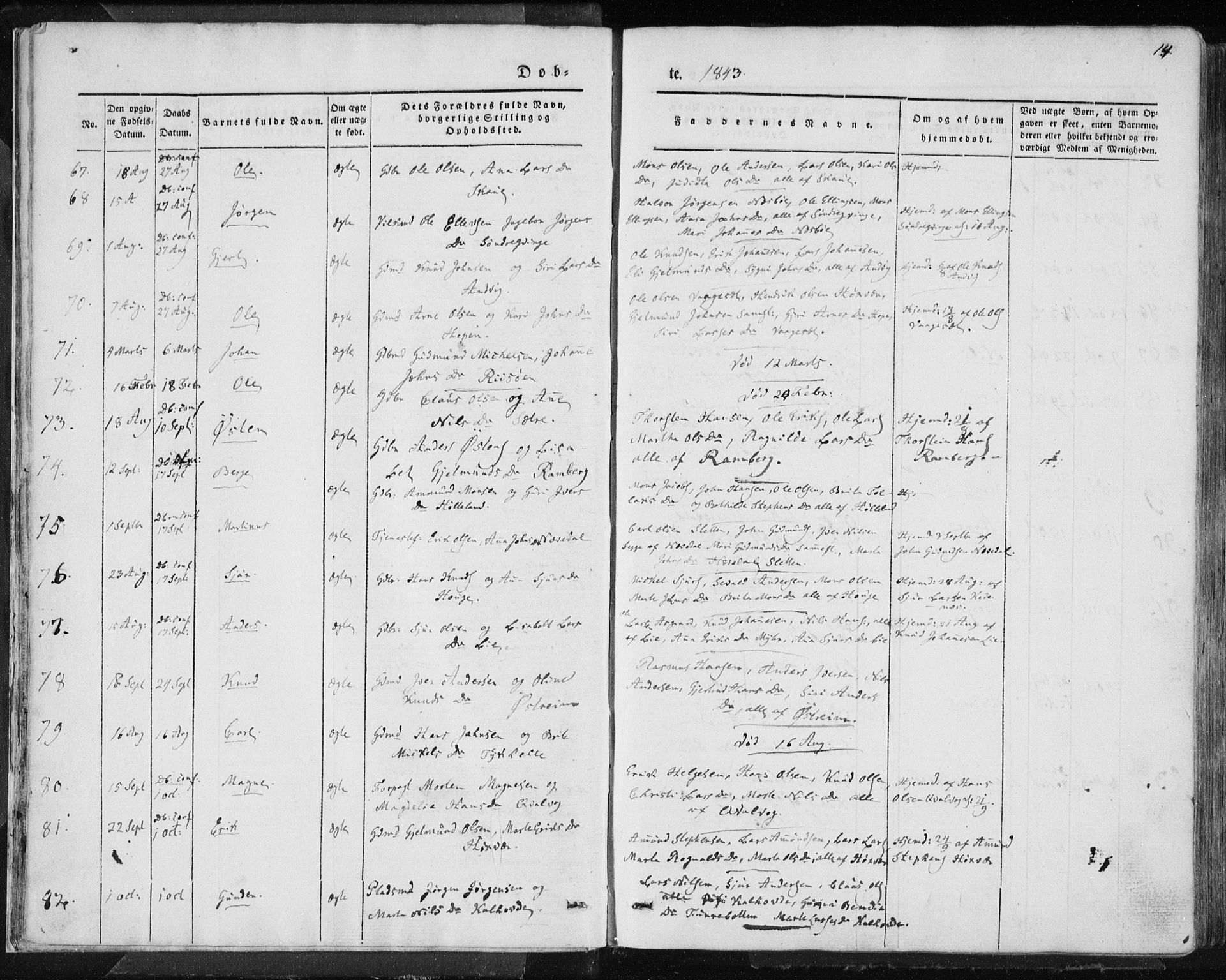 Lindås Sokneprestembete, AV/SAB-A-76701/H/Haa/Haaa/L0010: Parish register (official) no. A 10, 1842-1862, p. 14