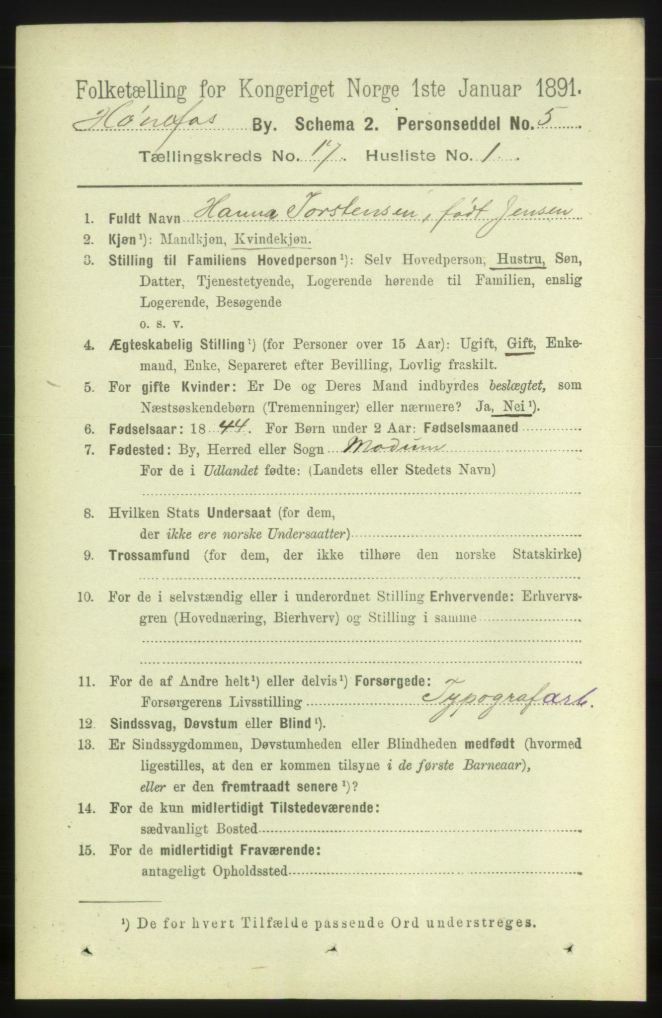 RA, 1891 census for 0601 Hønefoss, 1891, p. 1863