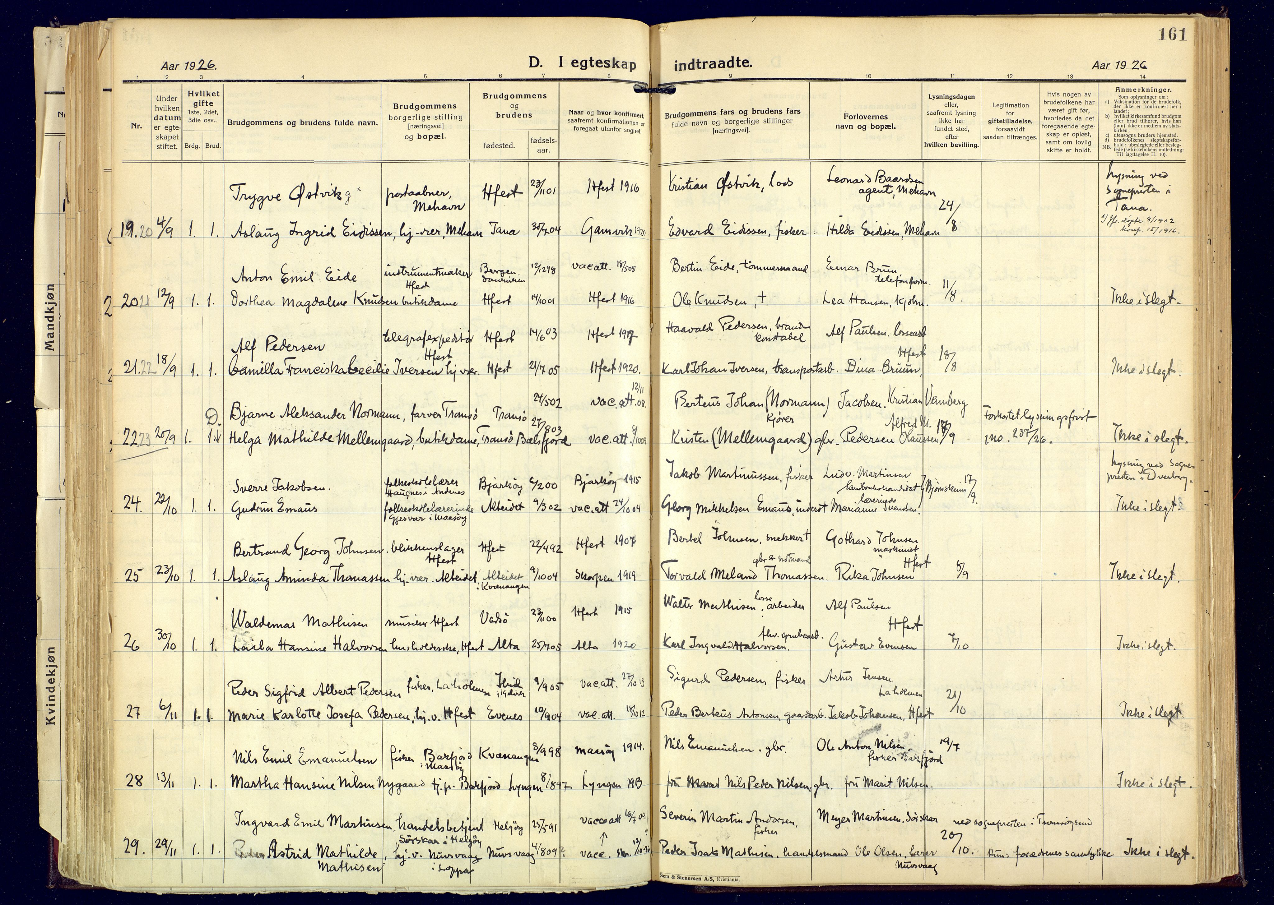 Hammerfest sokneprestkontor, AV/SATØ-S-1347/H/Ha/L0017.kirke: Parish register (official) no. 17, 1923-1933, p. 161