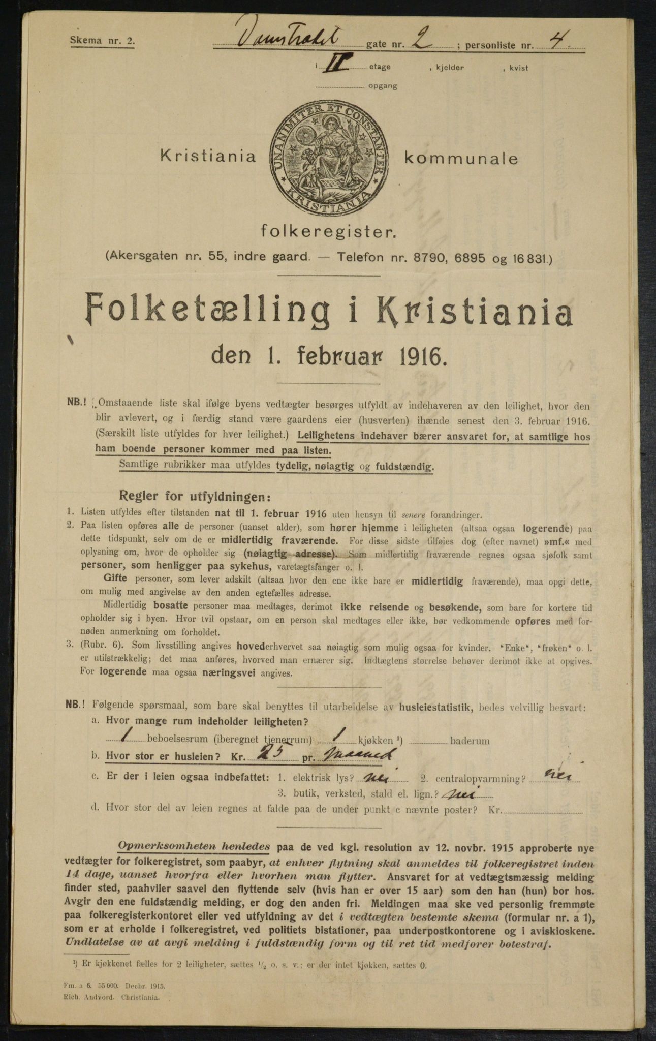 OBA, Municipal Census 1916 for Kristiania, 1916, p. 14455