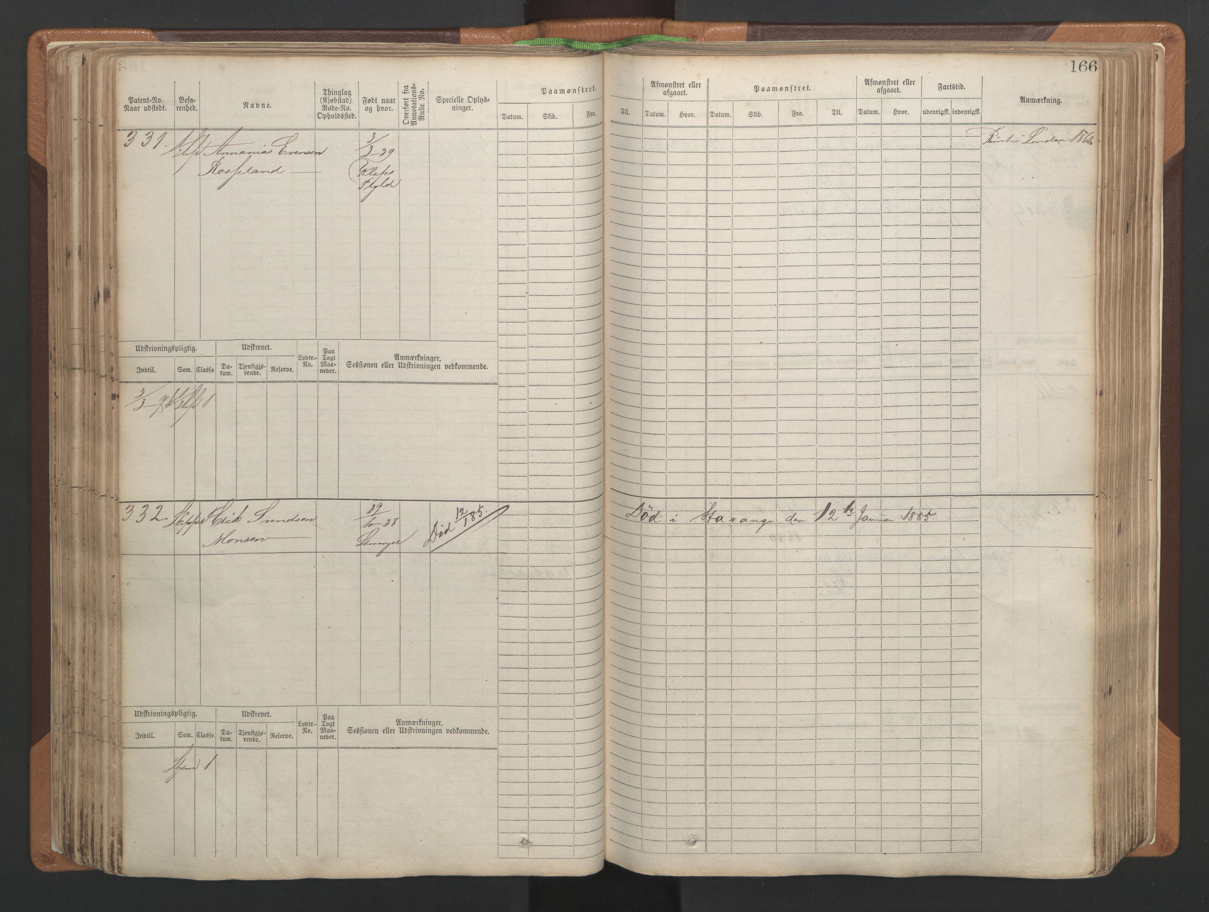 Stavanger sjømannskontor, AV/SAST-A-102006/F/Fb/Fbb/L0004: Sjøfartshovedrulle, patentnr. 1-792 (del 1), 1869-1880, p. 170